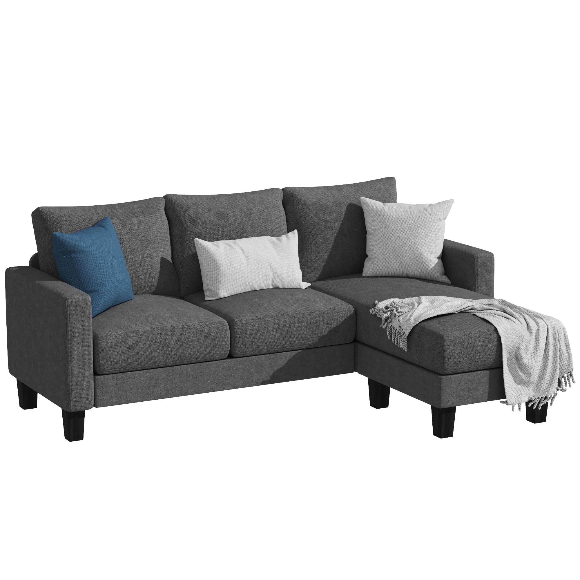 Homall Convertible Sectional Sofa Couch, Modern Linen Fabric L-Shaped Couch 3-Seat Sofa Sectional with Reversible Chaise for Small Living Room, Apartment and Small Space, Dark Gray - Womvr