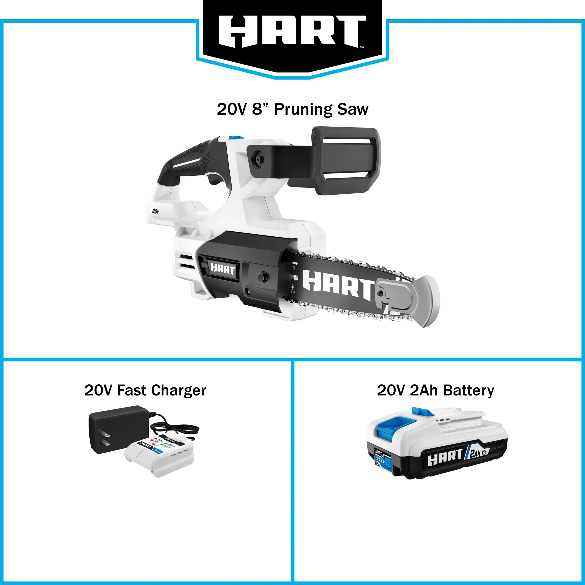 HART 20-Volt 8-inch Battery-Powered Pruning Chainsaw Kit, (1) 2.0Ah Lithium-Ion Battery - Womvr
