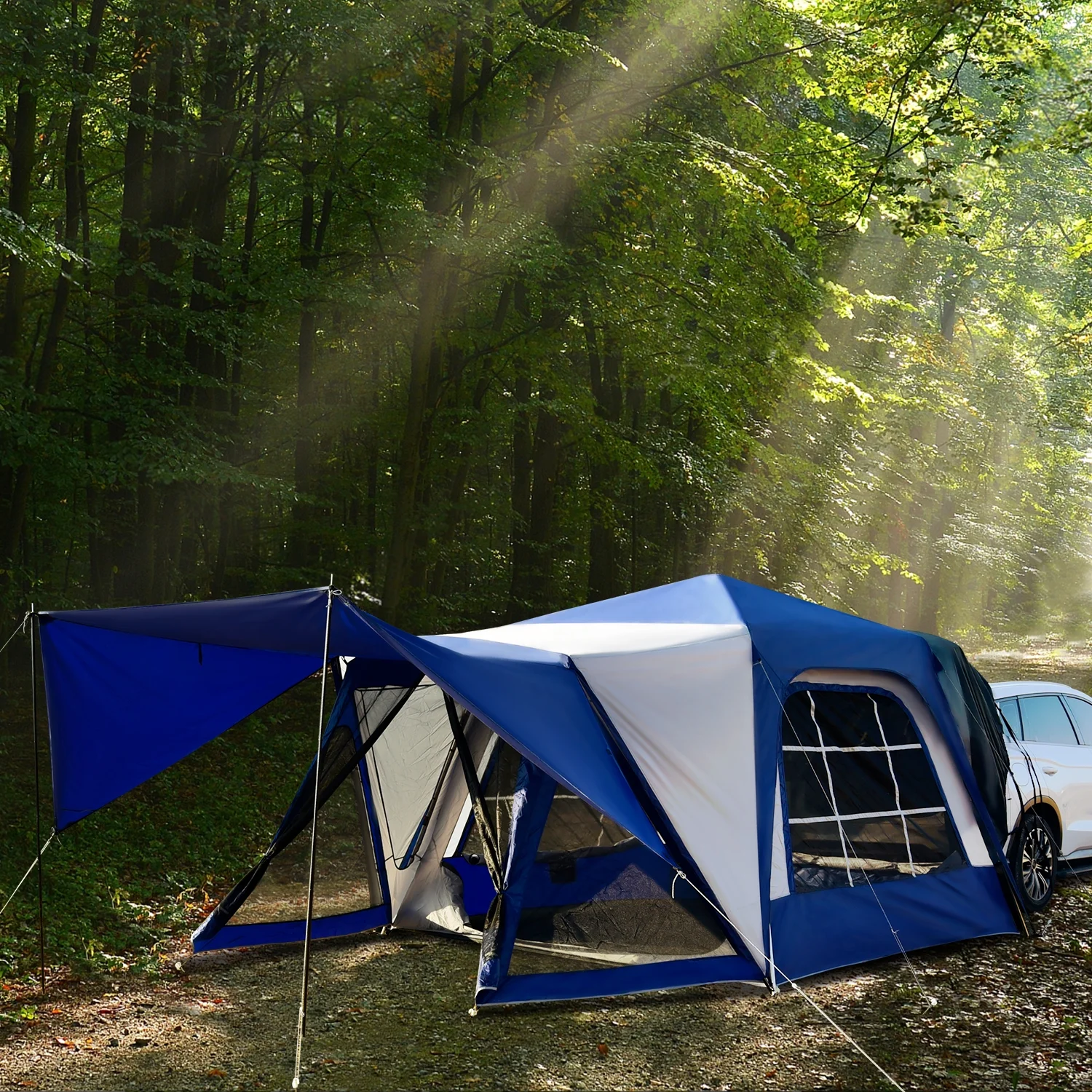 Slsy SUV Tent with Porch for Camping, 6-Person 10' x 10' Car Camping Tent w/ Screen House Room, Universal Waterproof SUV Camping Tent for Travel Camp Outdoor - Womvr