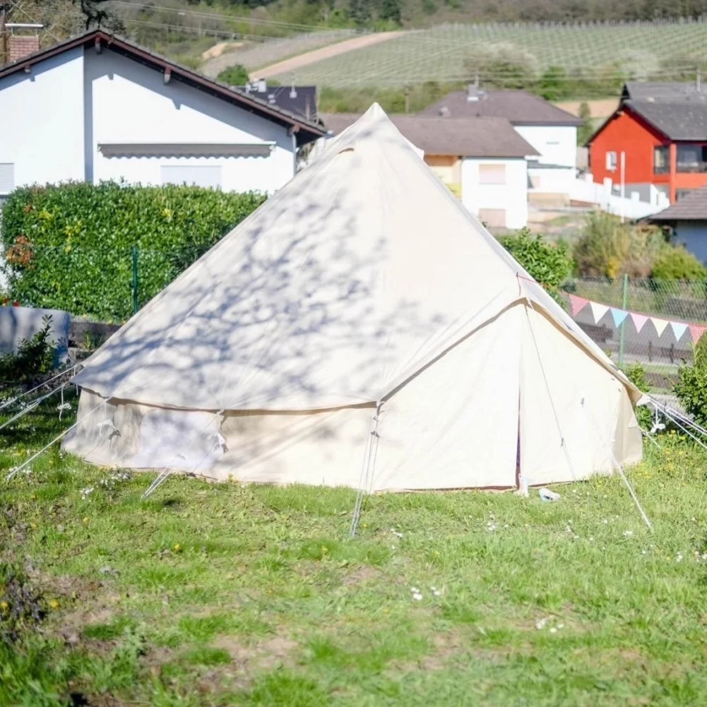 Outdoor Waterproof Family Camping Cotton Canvas Bell Tent Luxury Glamping Yurt Diameter 4M (13.1FT) - Womvr