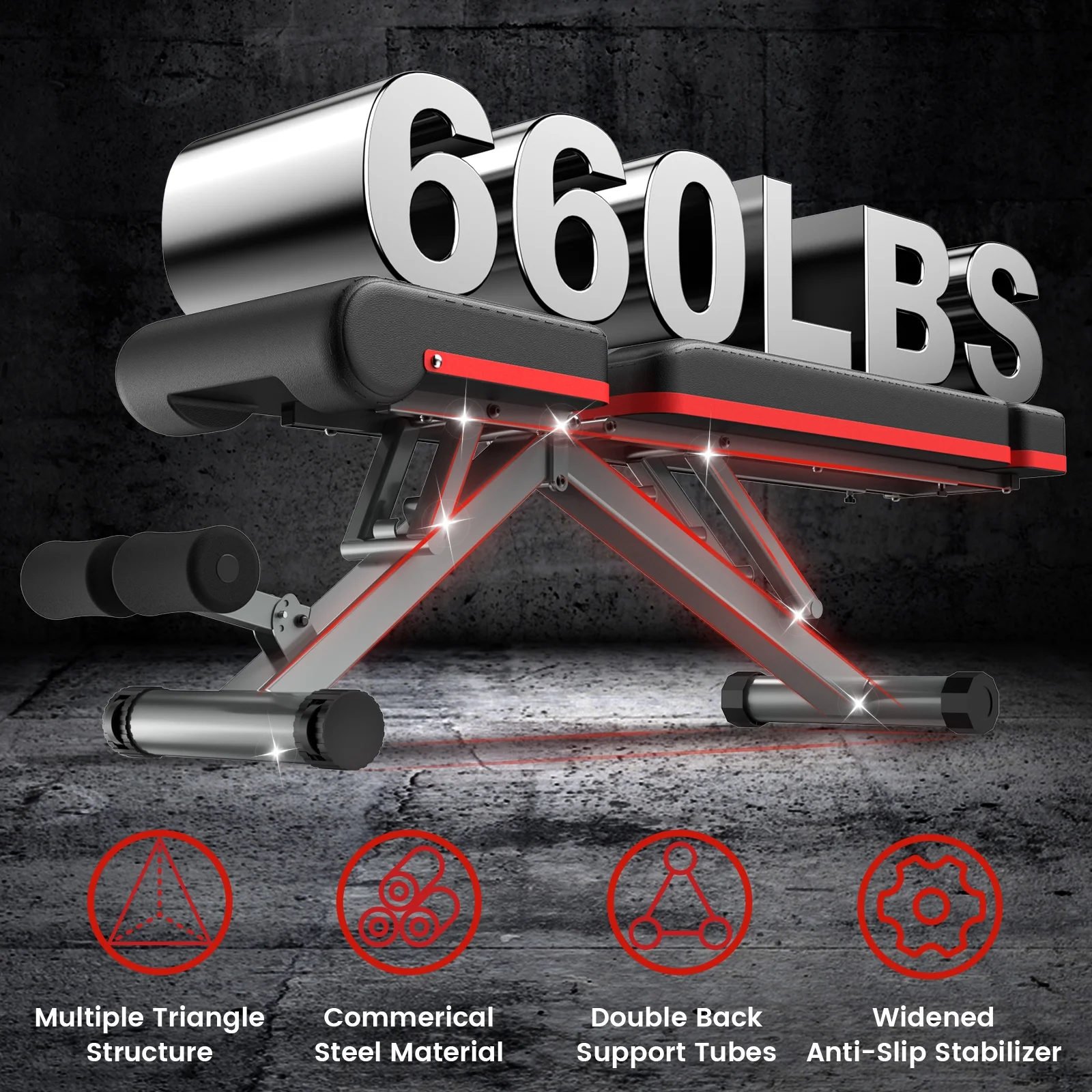 Pooboo Workout Bench Adjustable Weight Bench Strength Training Dumbbell Bench Indoor Folding Incline Bench with Extened Backrest Gym bench 660 lbs Capacity - Womvr