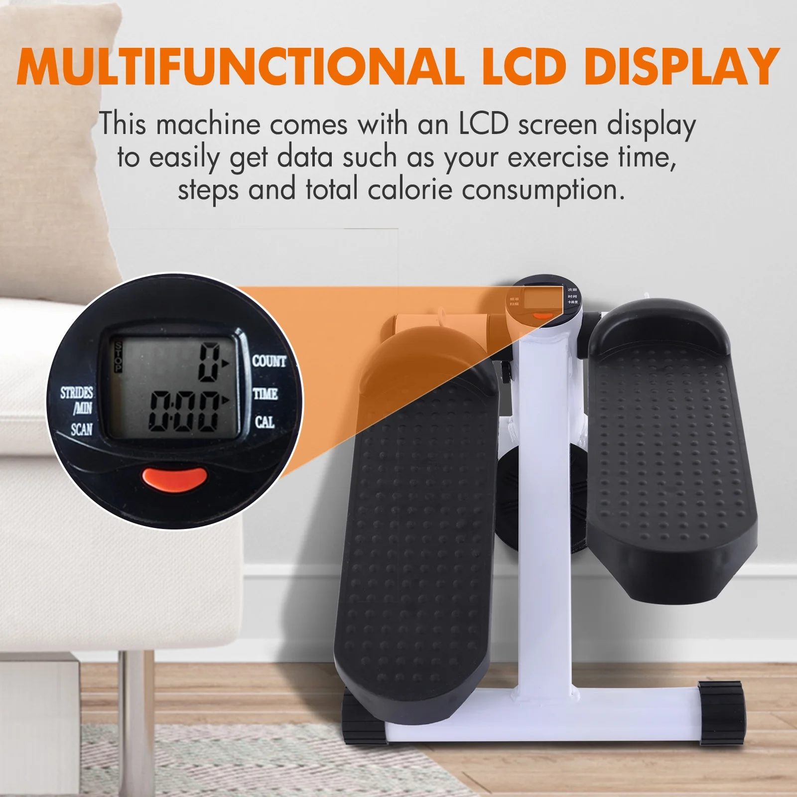 Mini Stepper Air Stair Climber Exercise Machine Health Aerobic Fitness Elliptical Trainers with Resistance Band LCD Display Gray - Womvr