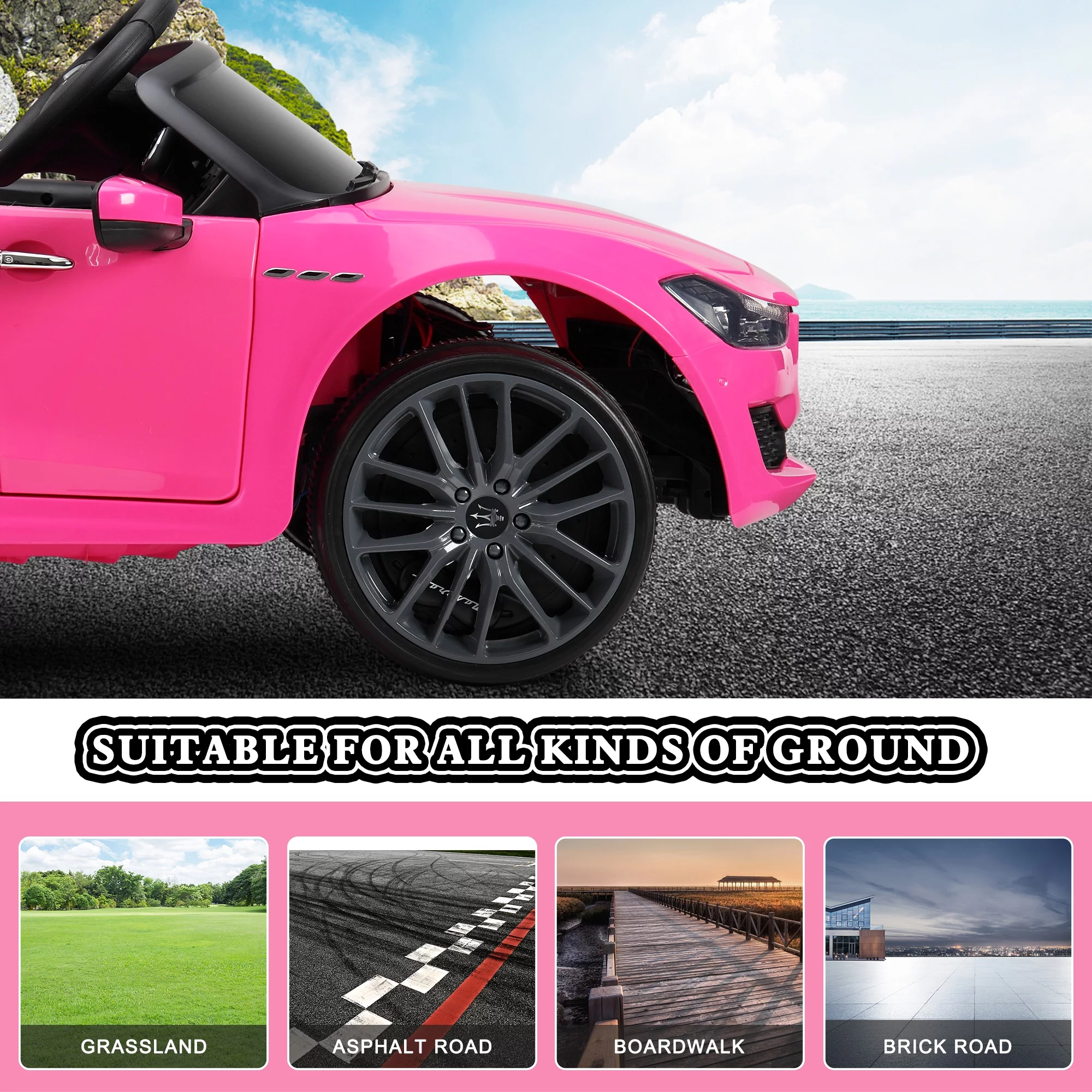 12V Maserati Licensed Kids Ride on Car Battery Powered Toy Car W/ Remote Control LED MP3 USB, Pink - Womvr