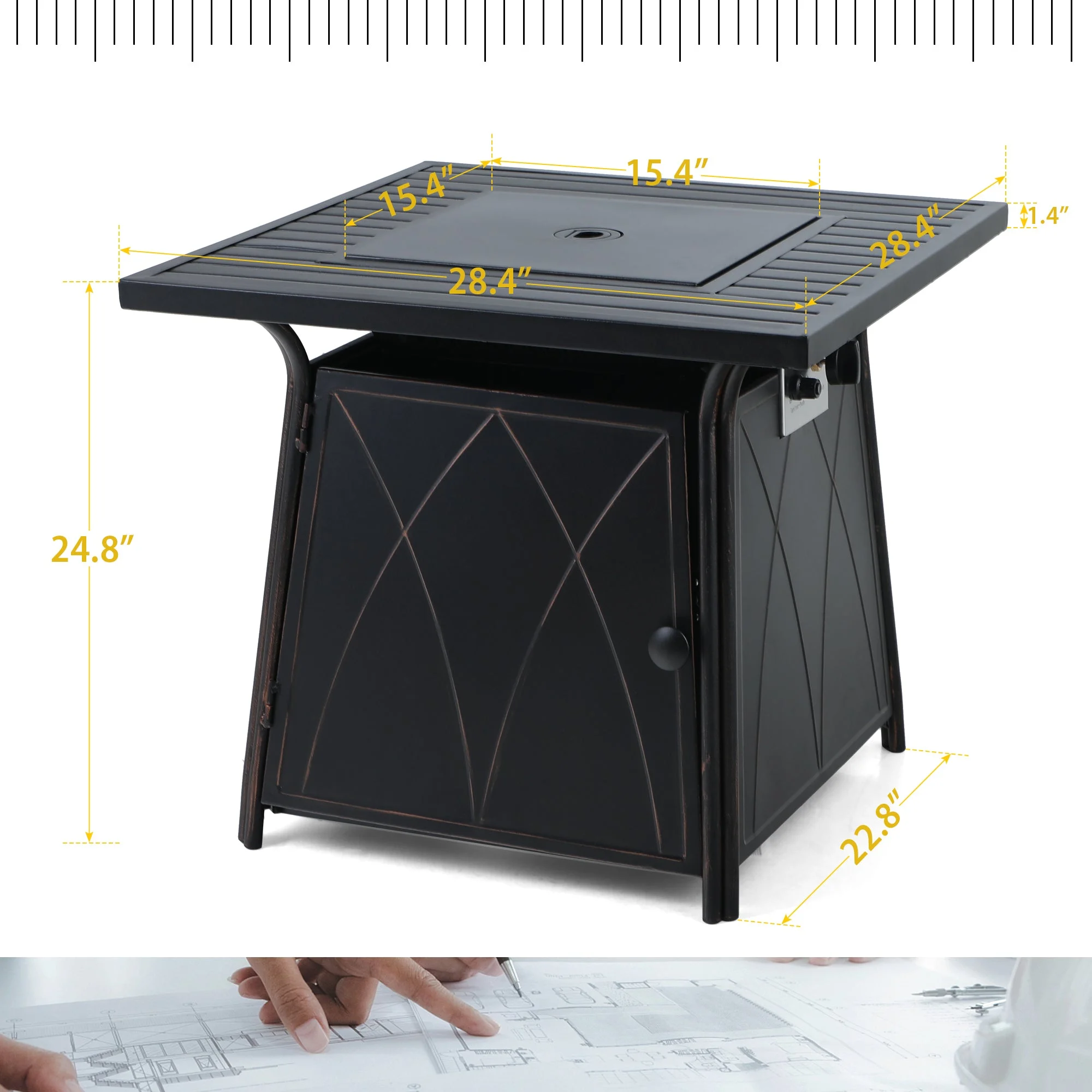 Sophia & William 28 inch Outdoor Gas Fire Pit Table with Lid 50,000 BTU - Womvr