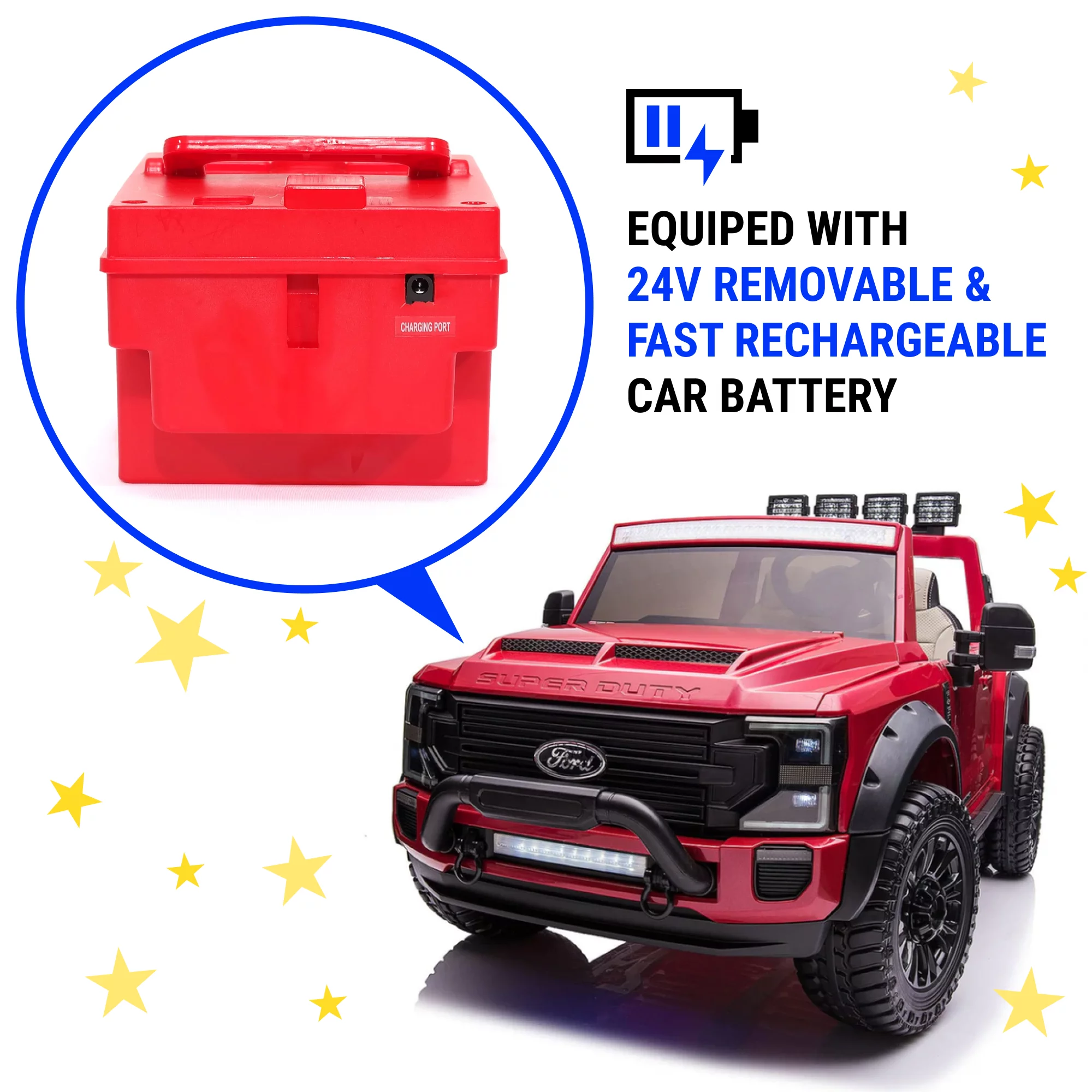 2023 Ford F450 Two (2) Seater Ride On Kids Car Truck w/ Remote | Large 24V Battery Licensed Kid Car to Drive 3 Speeds, Leather Seat, MP3 Music by Bluetooth, FM Radio, Rubber Tires-Black - Womvr