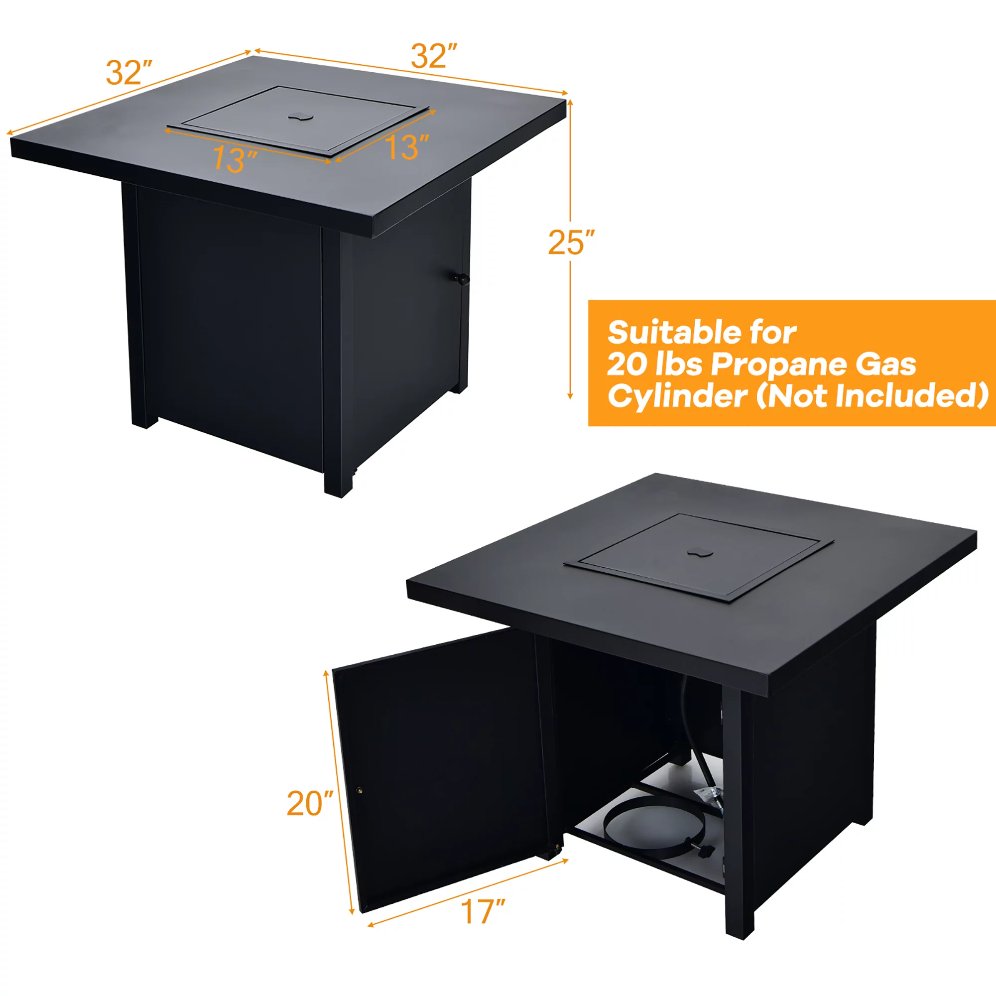 Costway 32'' Patio Fire Pit Table Propane Heater 40,000 BTU w/CSA Certification - Womvr