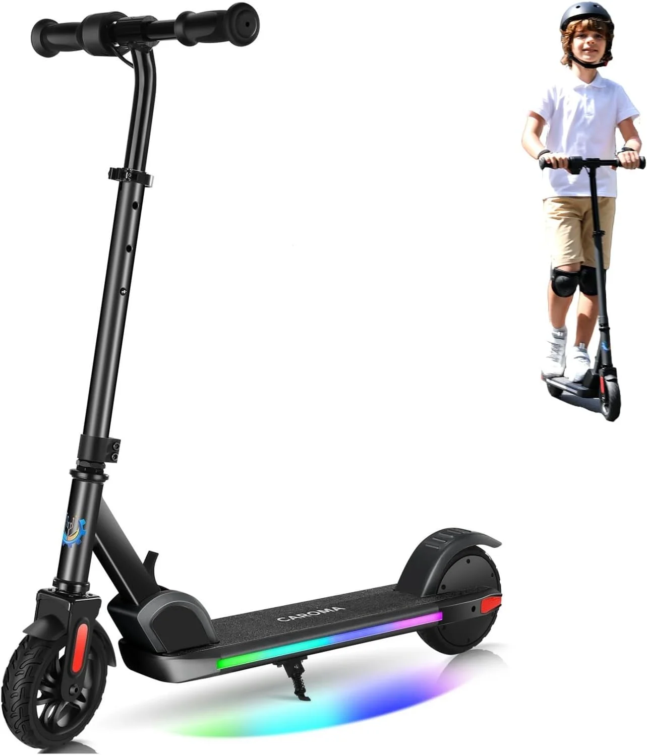 Caroma Kids Electric Scooter, 6+ Boys and Girls Safe Kick Scooter, Adjustable Speed and Handlebar - Womvr