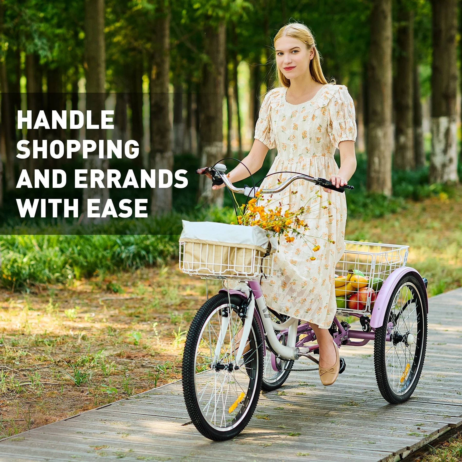 VIRIBUS 24 Inch Adult Trike 7 Speed Bike w Adjustable Seat 2 Baskets Matte Gray - Womvr