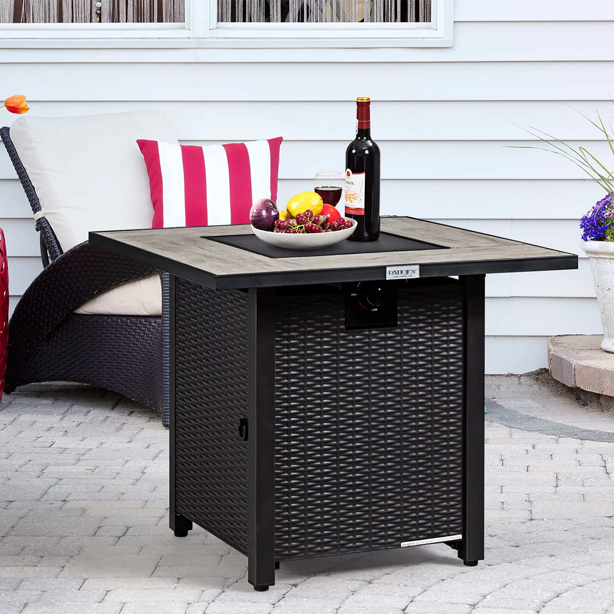 Costway 30'' Square Propane Gas Fire Pit Table Ceramic Tabletop 50,000 BTU with Cover - Womvr