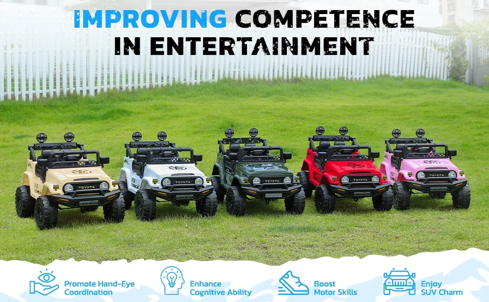 Toyota FJ Cruiser Ride on Car, 12V Powered Off-Road Toys for Kids w/ Remote,Spring Suspension,6 LED Lights,Camo Green - Womvr