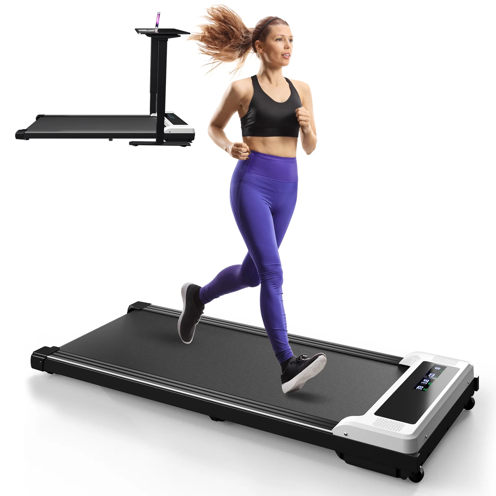 CoolHut 2.5Hp Walking Pad, Walking Area 2 in 1 Under Desk Treadmill,300lb Walking Treadmill with Remote Control and LED Display, Quiet, Compact & Small Treadmill for Home & Office, Black - Womvr