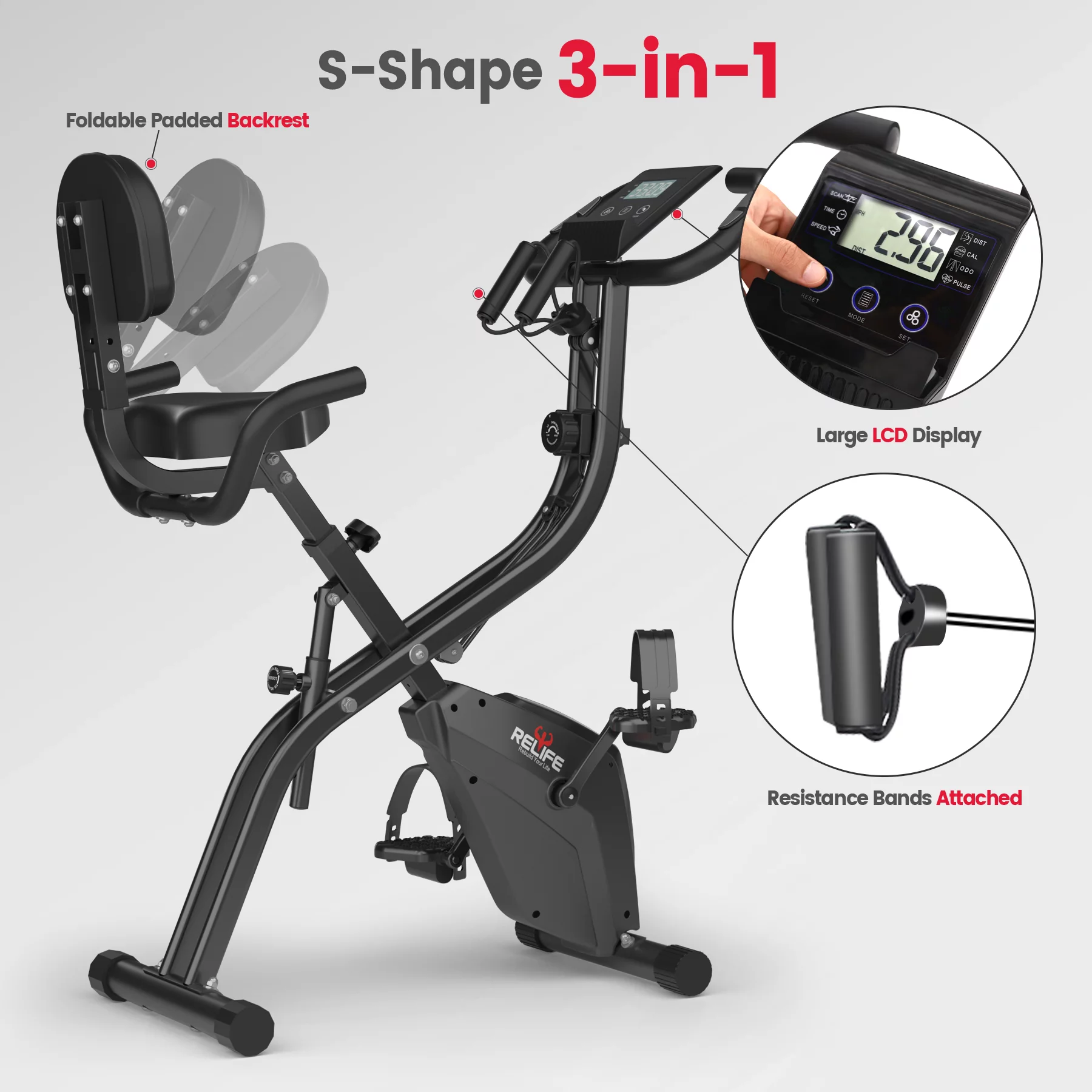 Relife Sports Upright  Exercise Bike with Fitness APP Foldable Stationary Bike for Home Gym , Black - Womvr
