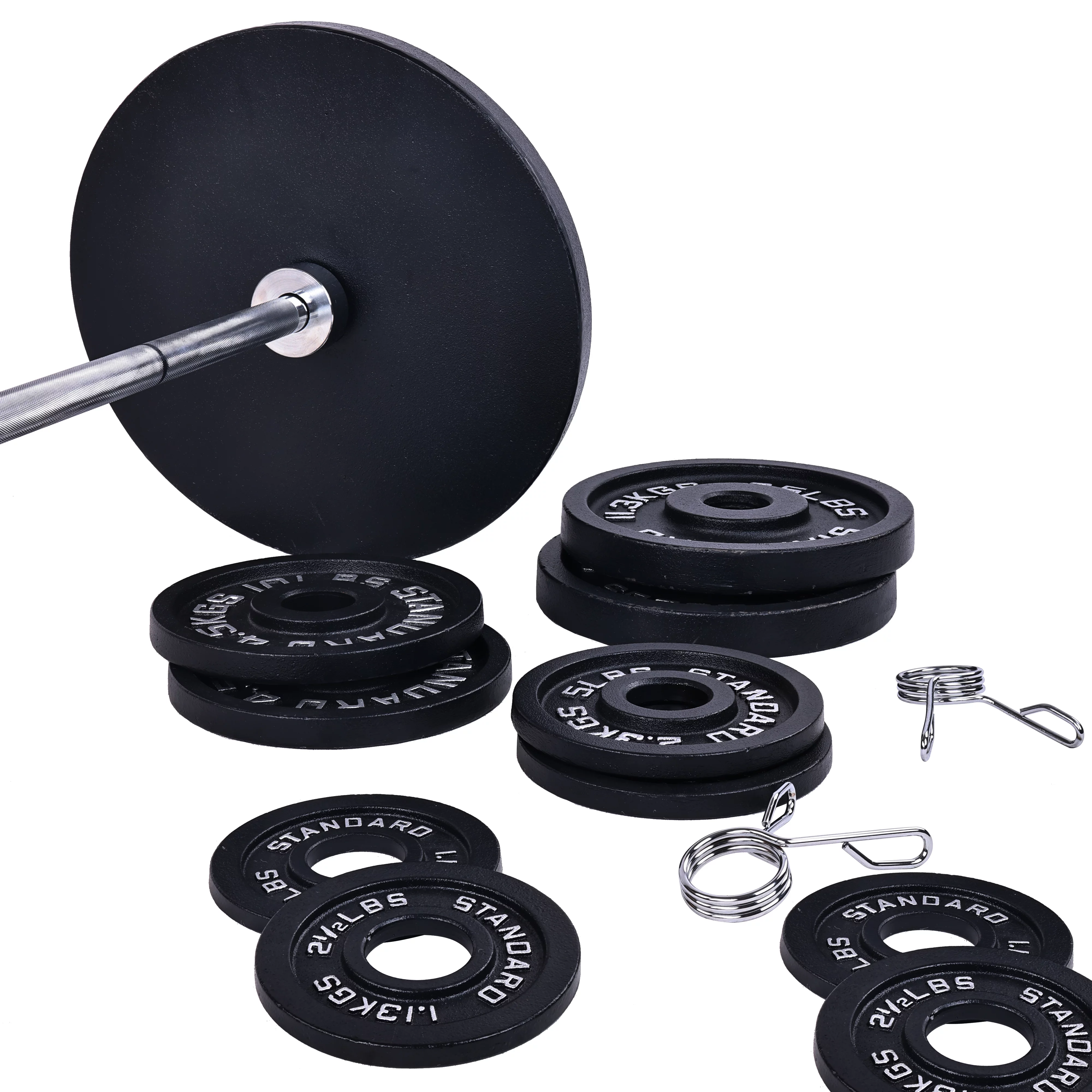 BalanceFrom Cast Iron Olympic Weight Including 7FT Olympic Barbell and Clips, 300-Pound Set (255 Pounds Plates + 45 Pounds Barbell), Multiple Packages - Womvr