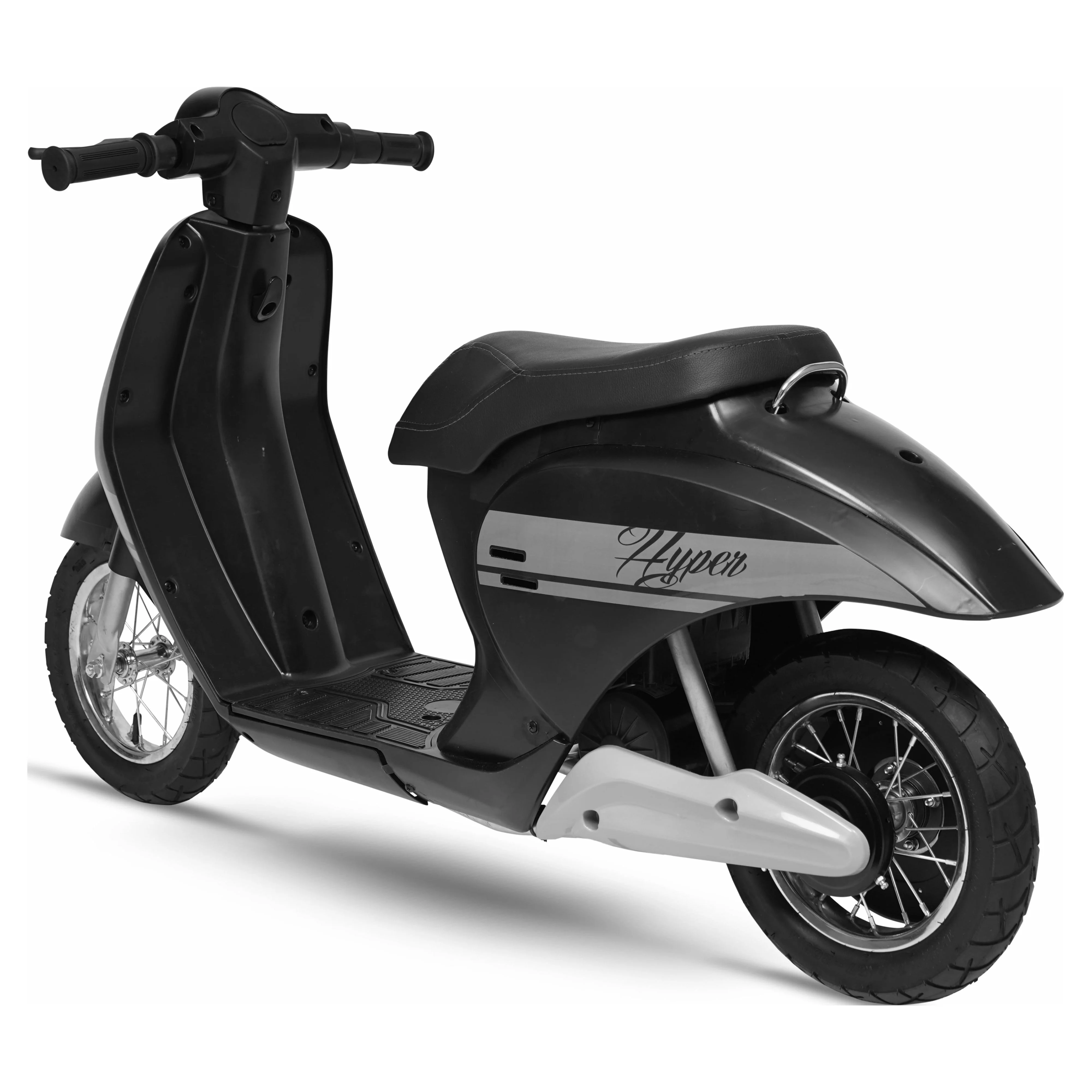 24 Volt Hyper Toys Retro Scooter, Silver, Battery Powered Electric Scooter with Easy Twist Throttle - Womvr