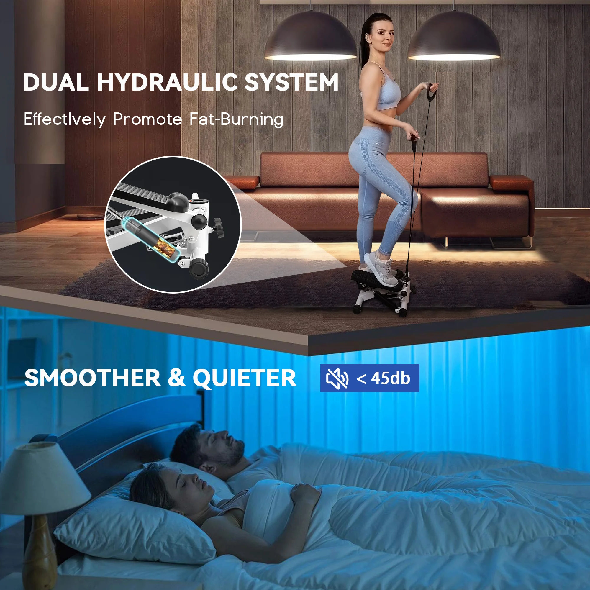 BlMZUC Mini Steppers for Exercise, Mute the Sound with Resistance Bands, 331lbs Loading Capacity, Digital Monitor, Optional Twist Motion for Home Fitness - Black - Womvr