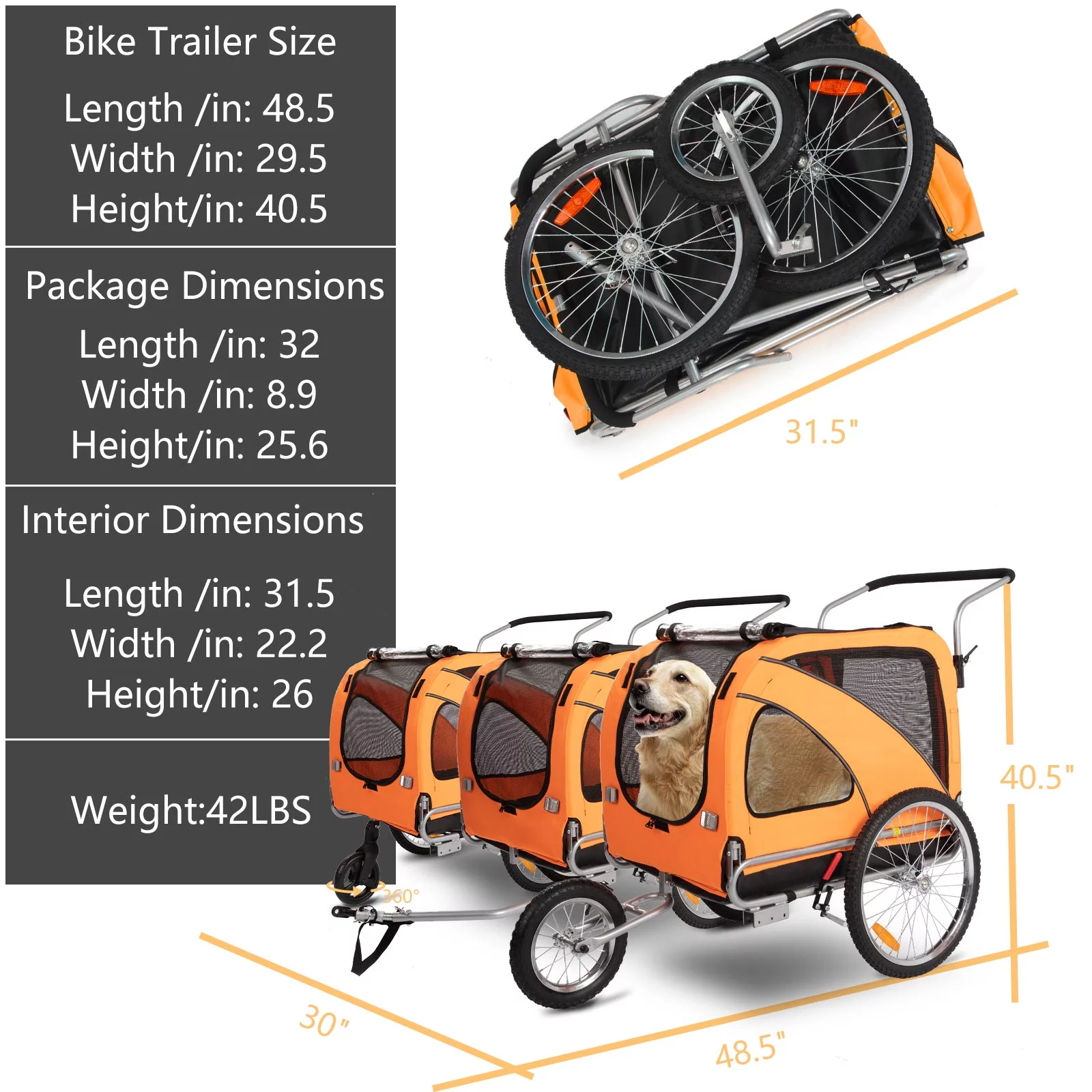 MOJAY 3-in-1 Dog Bicycle Trailer, Dog Stroller, and Dog Jogging Stroller, Red - Womvr