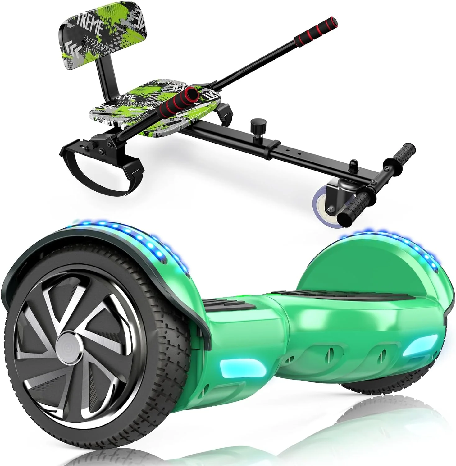 SISIGAD Hoverboard with Seat, 6.5 inch Hoverboard Go Kart Combo with Bluetooth Speaker & LED Lights for Kids Adults - Womvr