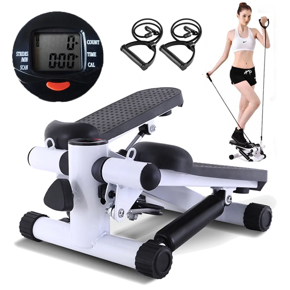 Mini Stepper Air Stair Climber Exercise Machine Health Aerobic Fitness Elliptical Trainers with Resistance Band LCD Display Gray - Womvr