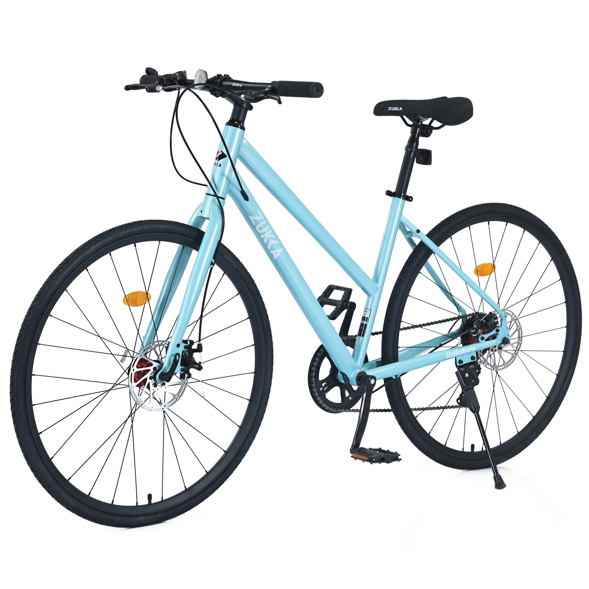 Zukka Hybrid Bicycle Road Bike for Women Girl Aluminum Alloy 700C 7 Speed Light Blue City Bike - Womvr