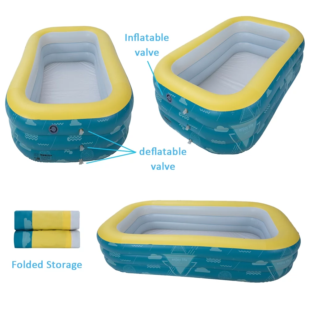 Hyindoor Inflatable Swimming Pool with Pump 9.85×5.74×2.23ft Rectangle Kids, Adults, Family Blue - Womvr