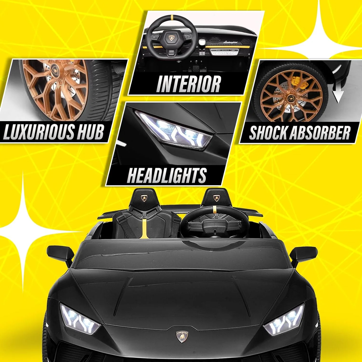 Blitzshark 24 V 2 Seater Kids Ride on Car Licensed Lamborghini Powerful 4WD, with 7AH Battery, Remote Control, Pink - Womvr