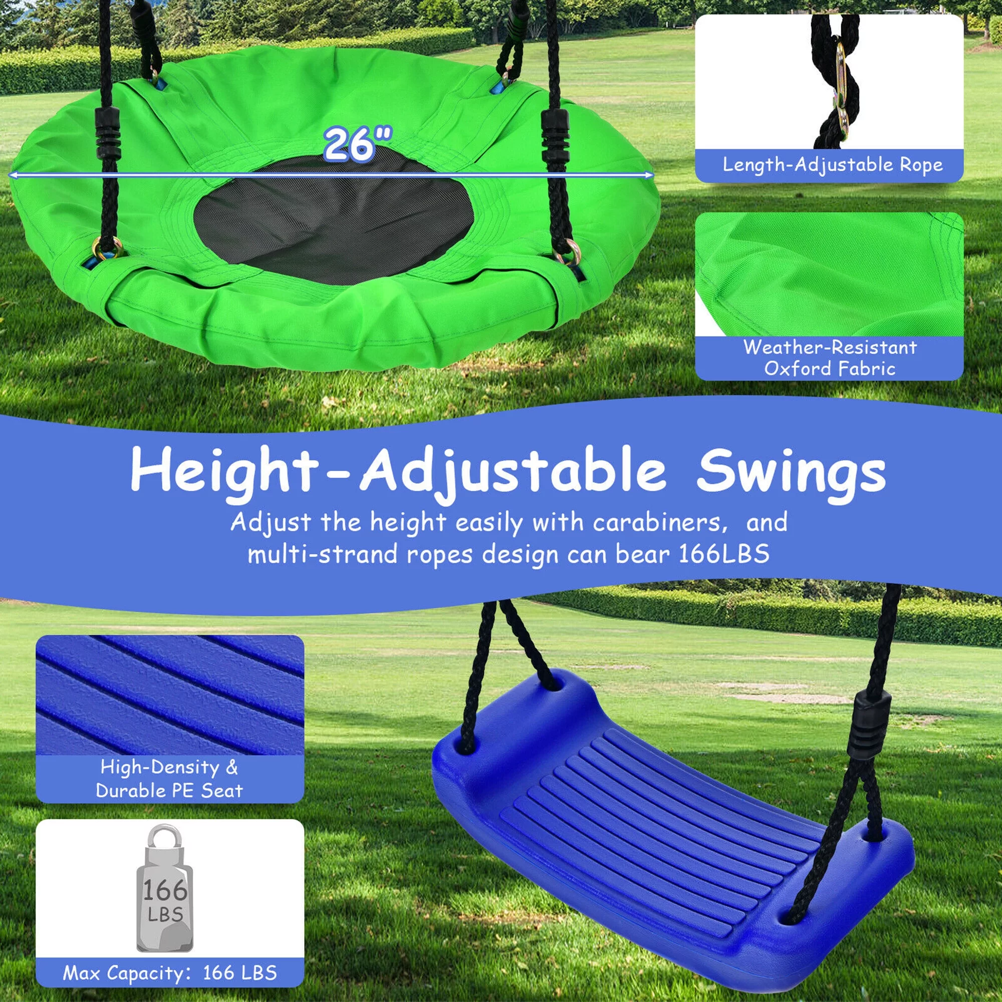 Gymax 5-In-1 Kids Swing Set for Outdoor W/ Heavy Duty Frame Basketball Hoop & Climbing Ladder - Womvr