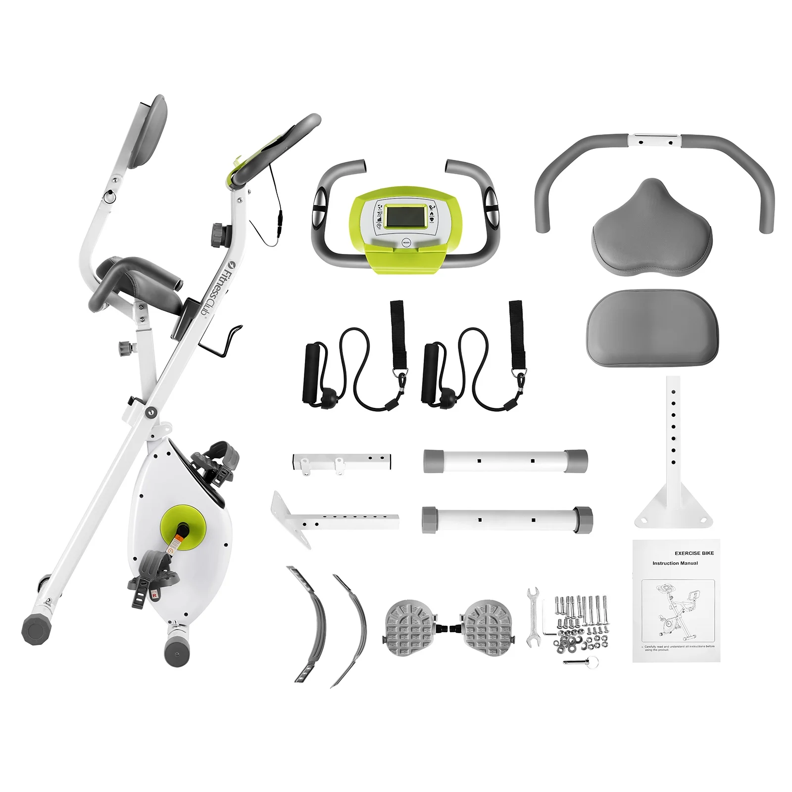 FitnessClub Folding Upright Cycling Exercise Bike w/ Backrest Magnetic Resistance Stationary (Green) - Womvr