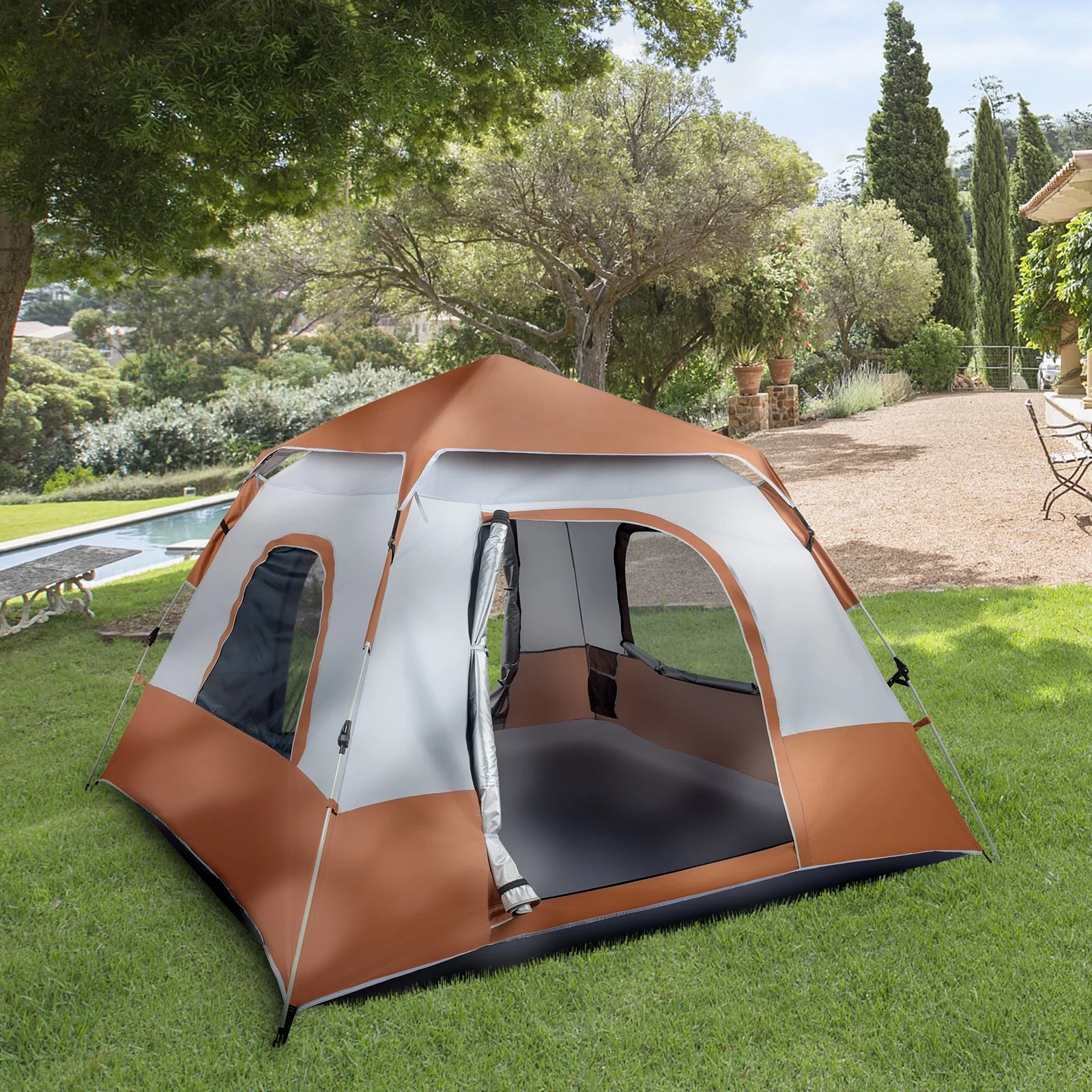 UBesGoo Instant Tent  4 Person Camping Automatic Glamping Tent Waterproof Brown - Womvr