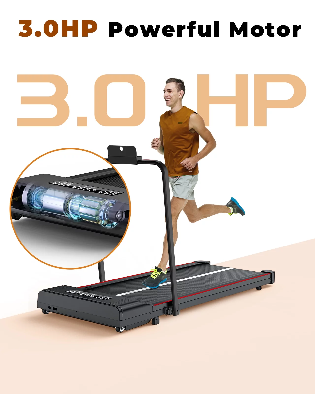 Home Fitness Code Foldable Treadmill with Bluetooth Speaker, 3HP Under Desk Treadmills for Home - Womvr