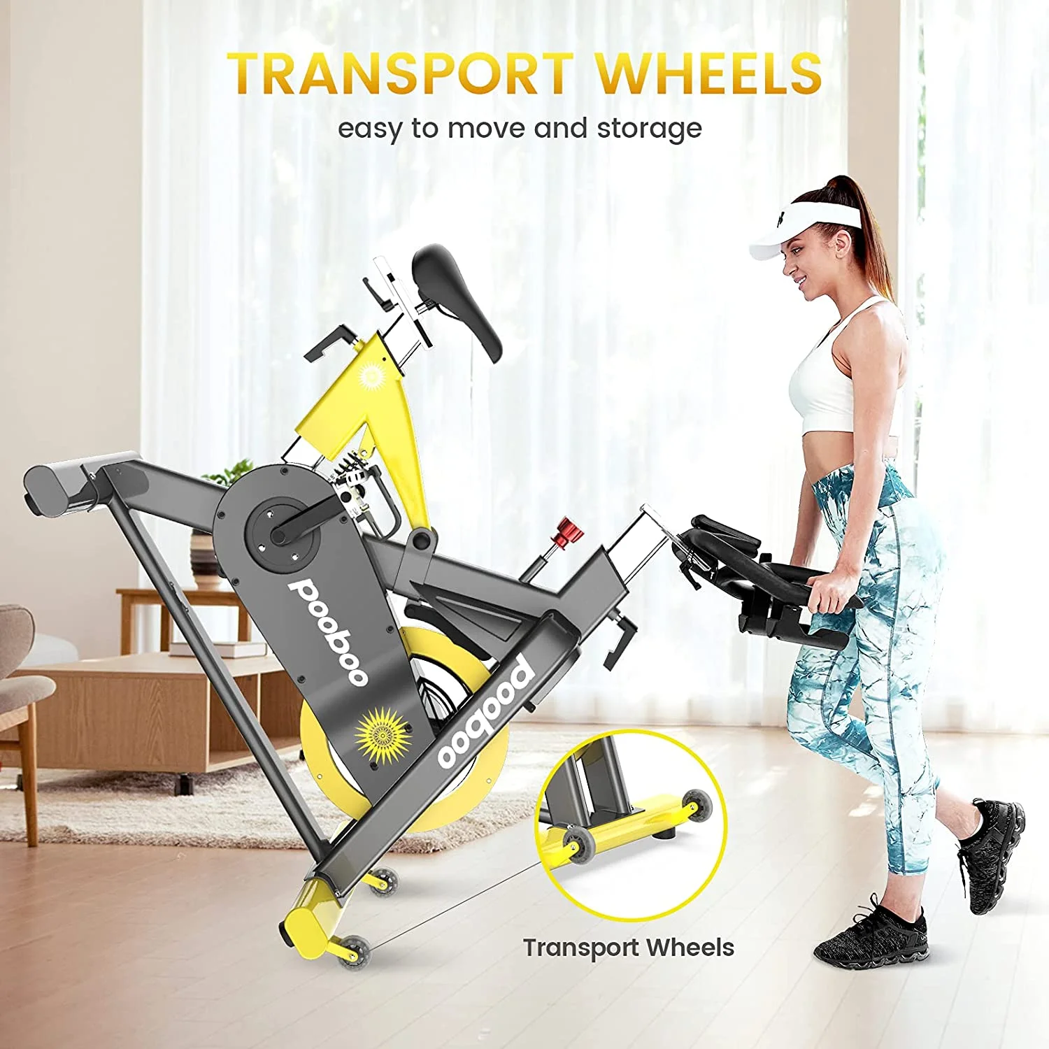 Pooboo Magnetic Exercise Bike Indoor Cycling Bike Stationary 55lbs Flywheel 500lbs - Womvr