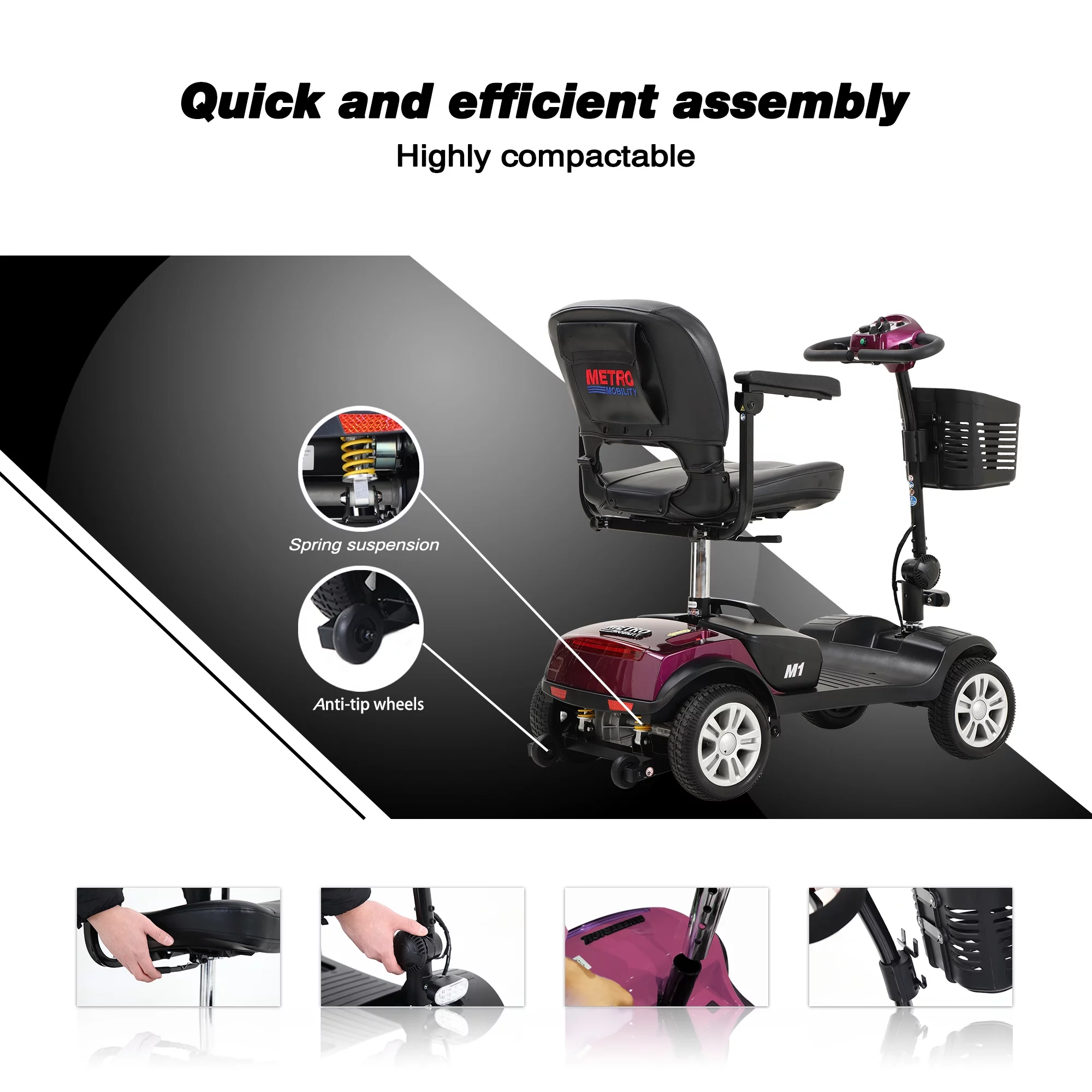 BTMWAY Mobility Scooter, 4 Wheels Electric Scooter for Seniors, Compact Folding Travel Mobility Scooters for Adult, Transformer Mobility Scooter with Swivel Seat, Front and Rear LED Light, Silver - Womvr