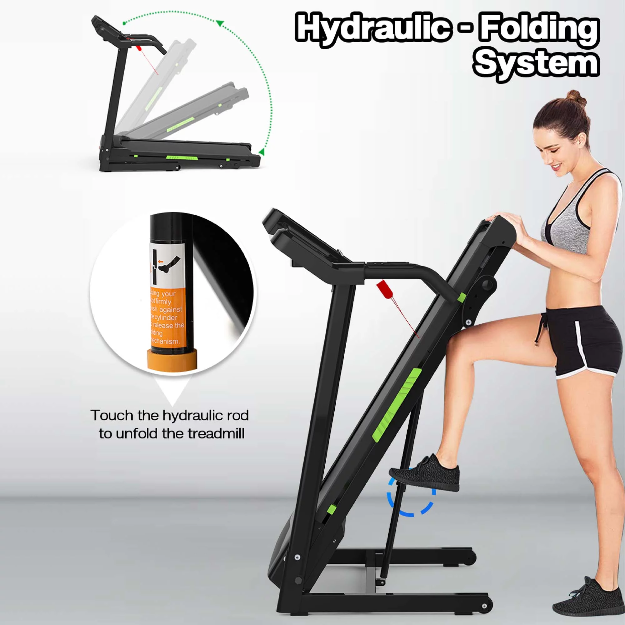 Aukfa 3.5 HP Folding Treadmill with Incline for Home Office Workout, 300 lbs+ Capacity, Green - Womvr