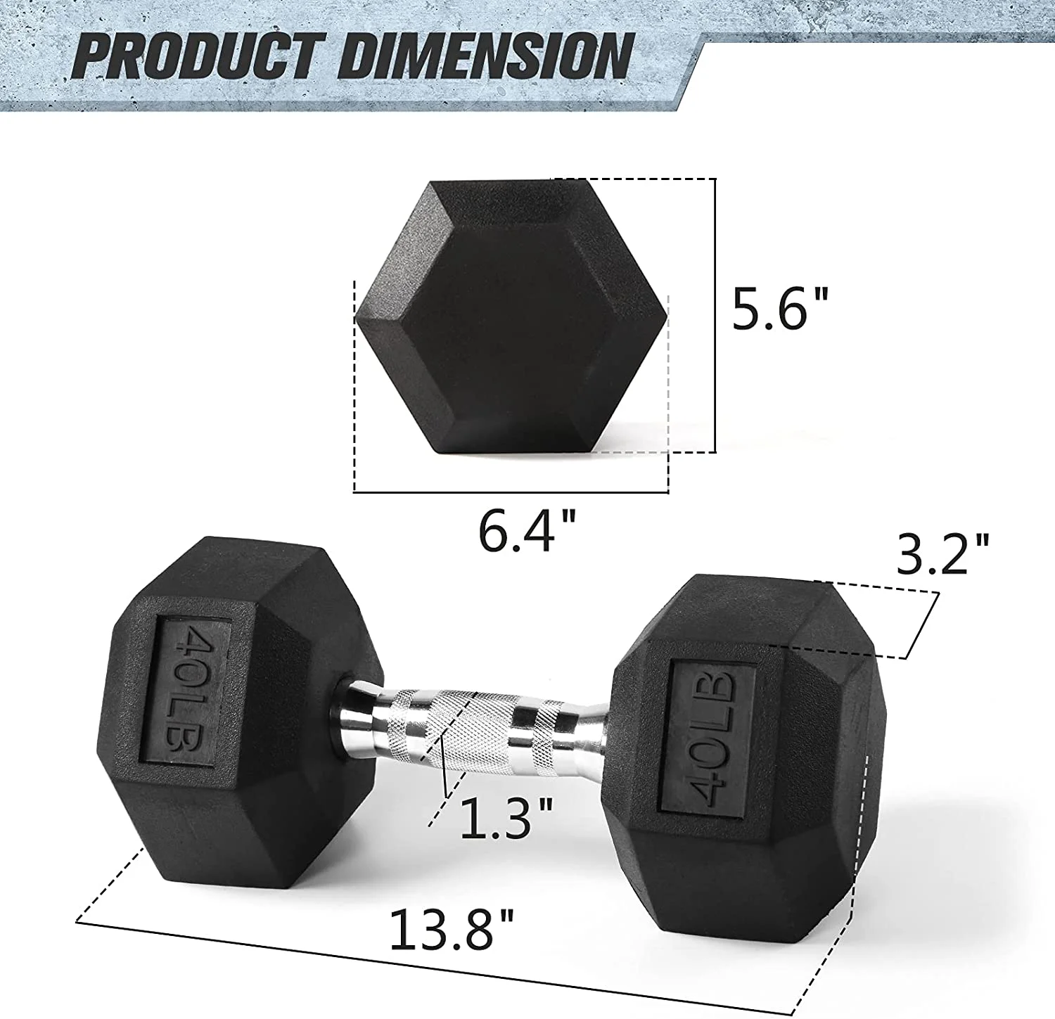 RitFit Rubber Hex Dumbbell Weight 5-60 Lbs. with Metal Handle for Strength Training, Full Body Functional Workouts - Womvr