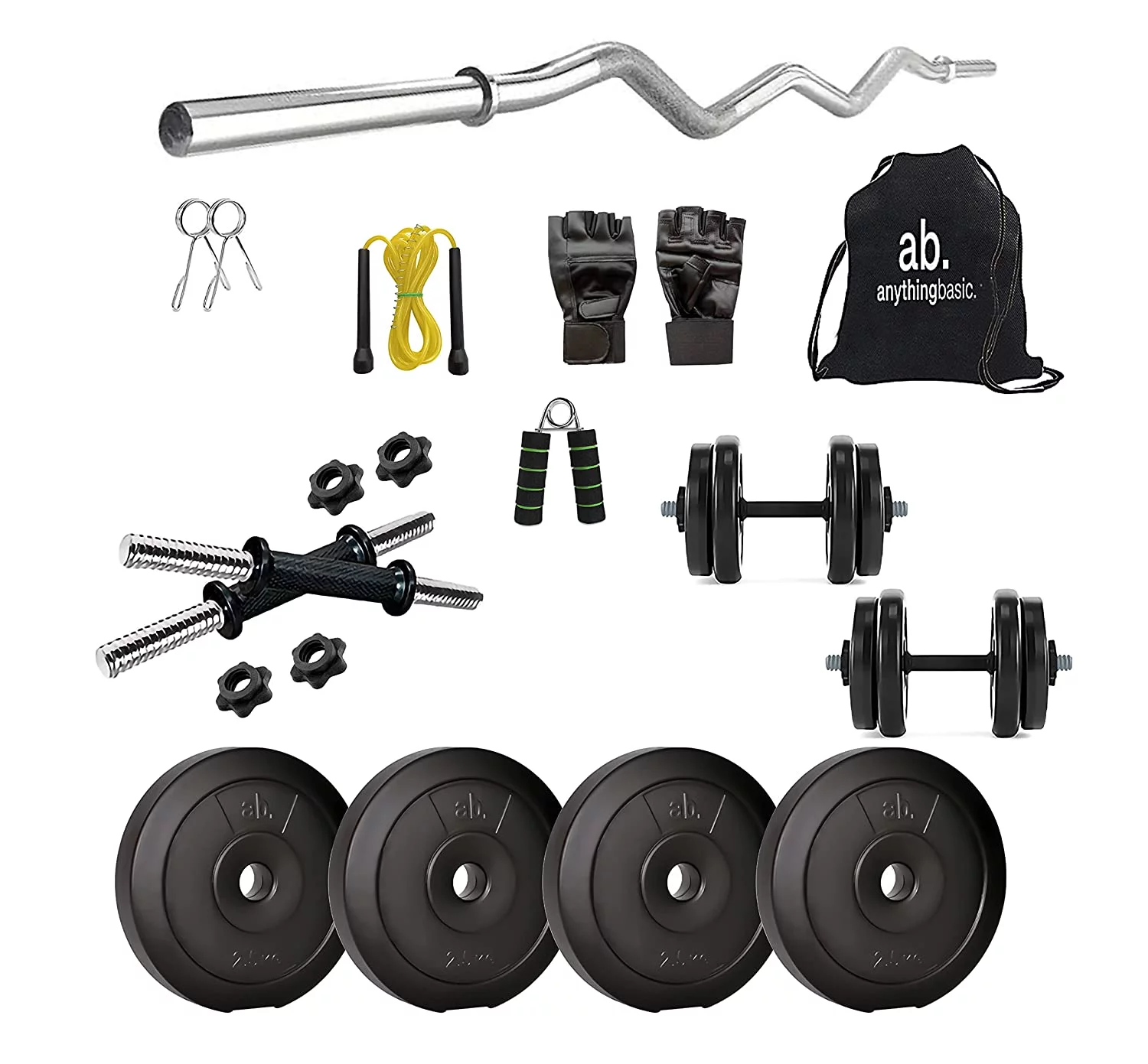 anythingbasic. PVC 10 Kg Home Gym Set with One 3 Ft Curl and One Pair Dumbbell Rods with Gym Accessories Gym Set - Womvr