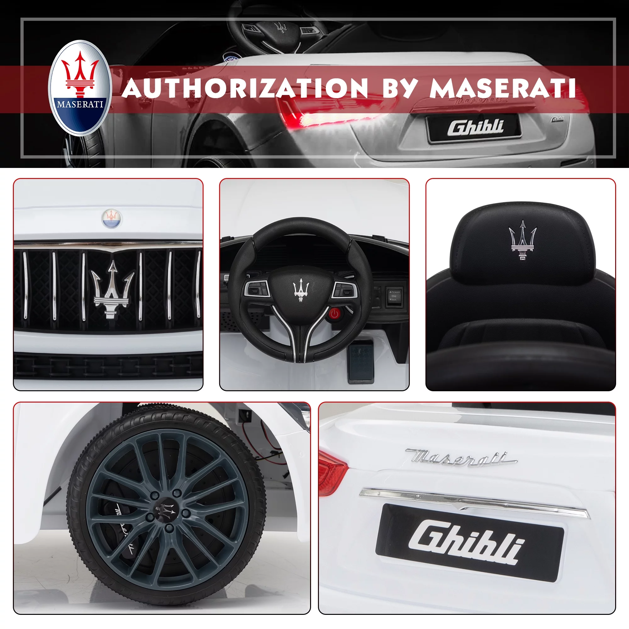 12V Maserati Licensed Kids Ride on Car Battery Powered Toy Car W/ Remote Control LED MP3 USB, Pink - Womvr