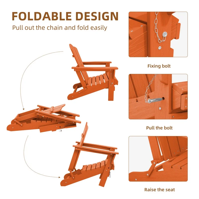 Outdoor Patio Folding HDPE Resin Adirondack Chair, Red - Womvr