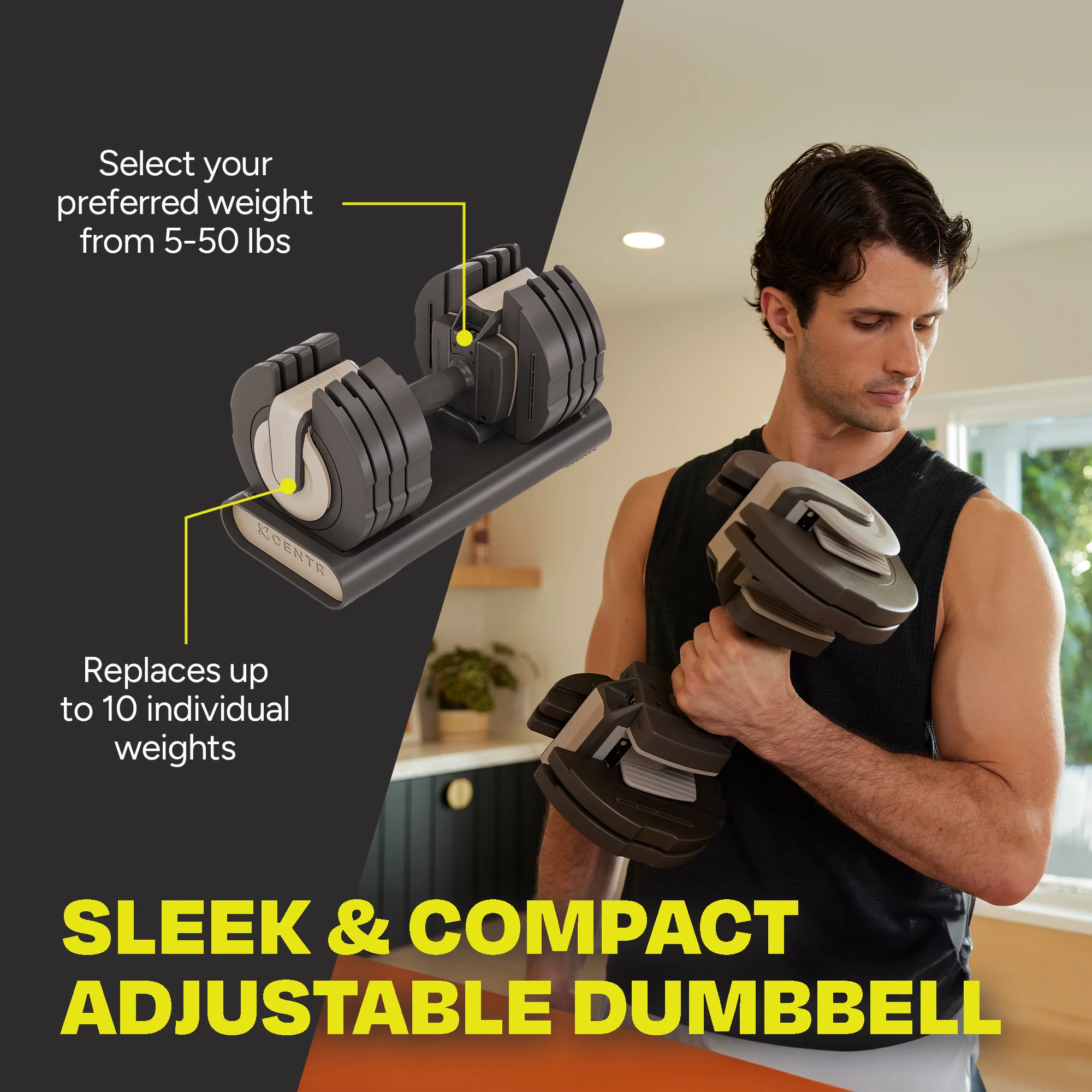 Centr Smart Stack 50 Adjustable Dumbbell, 5-50 lbs - Womvr