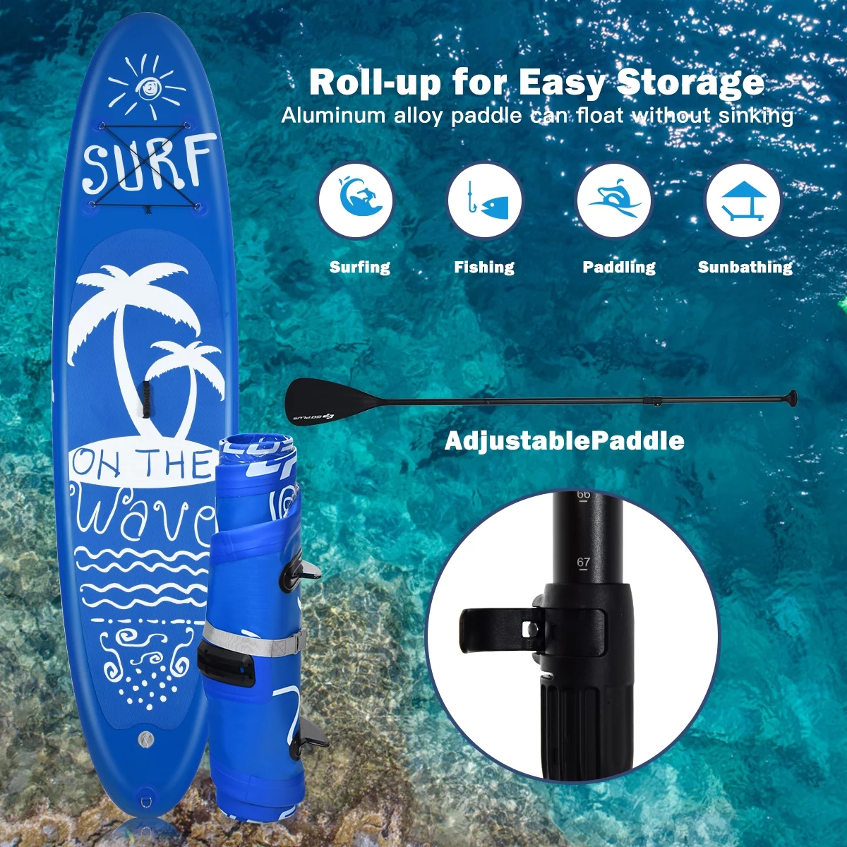 Goplus 11' Inflatable Stand Up Paddle Board W/Carry Bag Adjustable Paddle Adult Youth Navy - Womvr