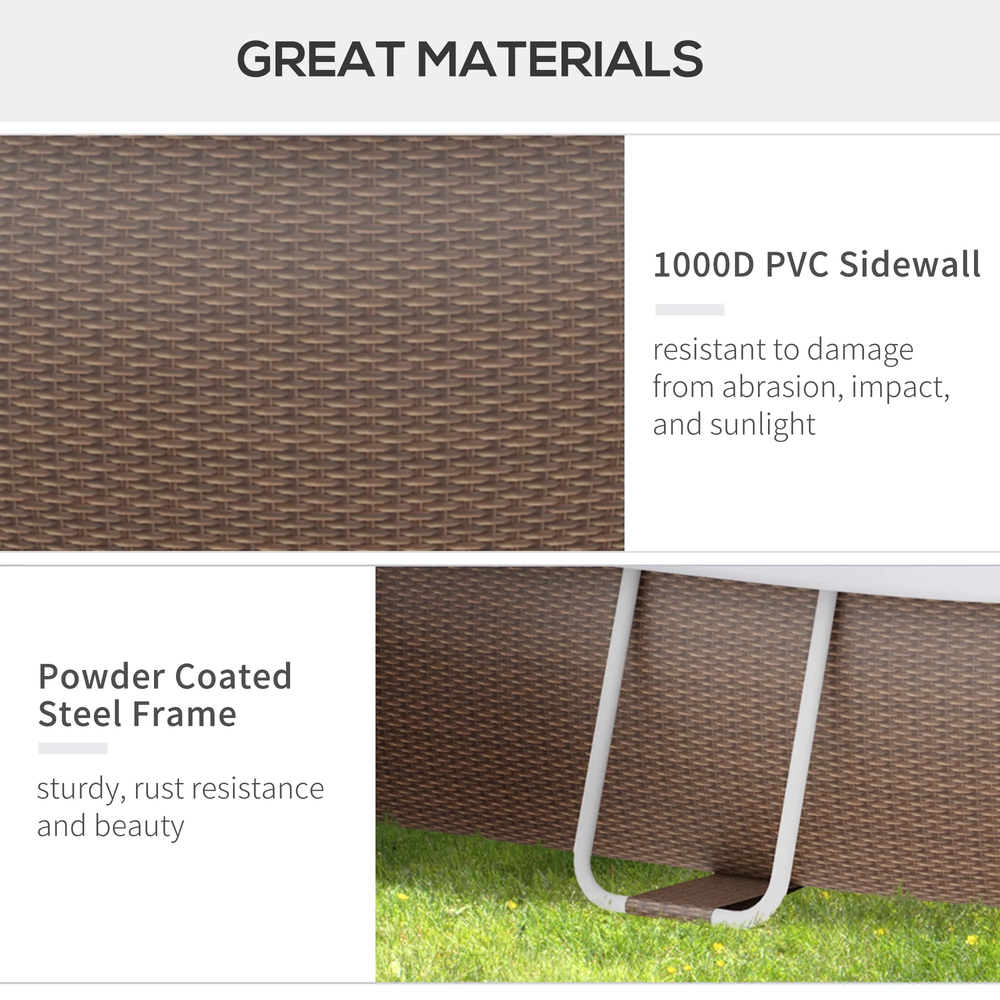 Outsunny Above Ground Swimming Pool, Semi-Inflatable Frame Pool, Brown - Womvr