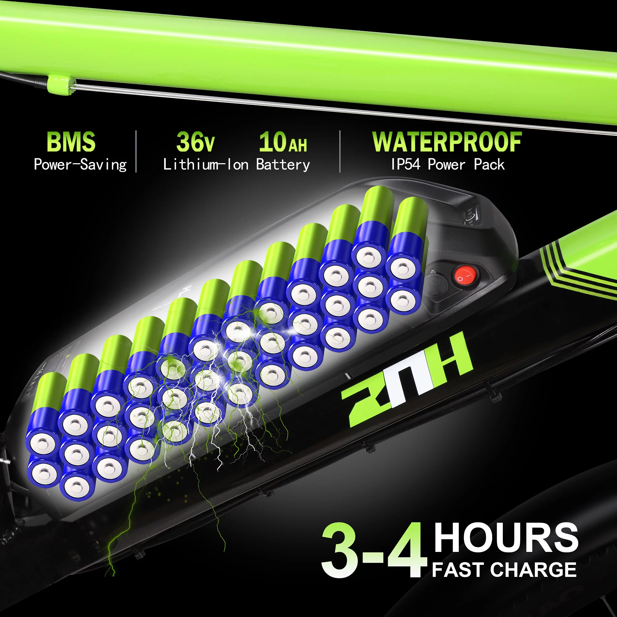 ZNH Mountain Electric Bicycle, 26 in. 350 W, Removable 36 V/10 Ah Battery, Black - Womvr