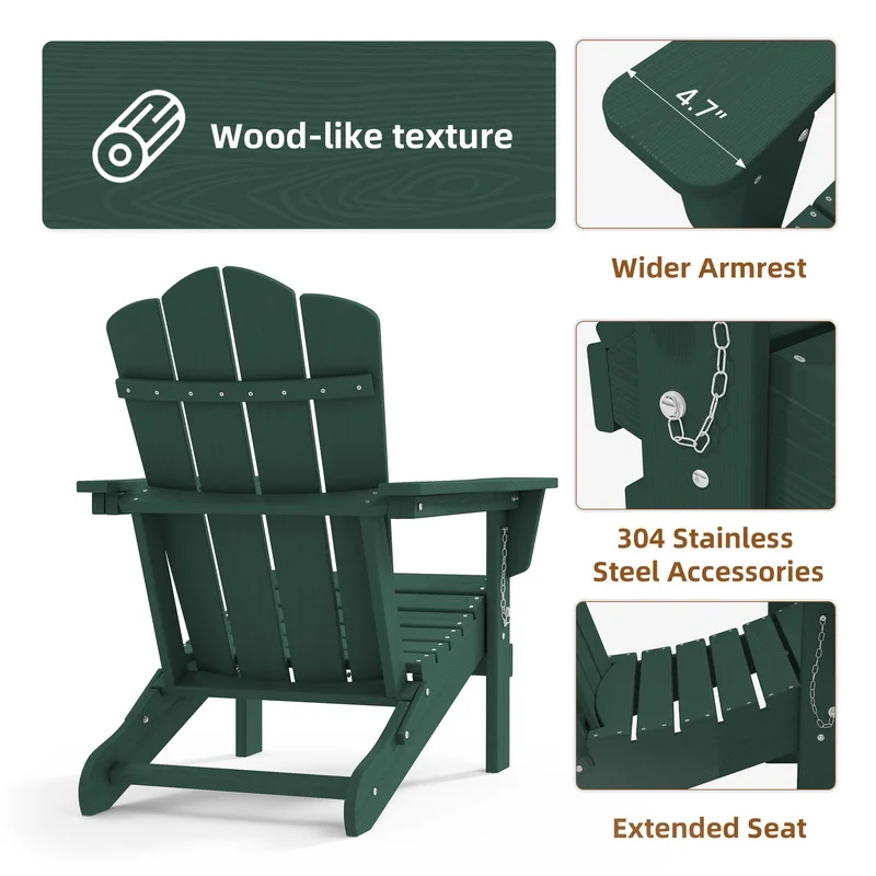 Outdoor Patio Folding HDPE Resin Adirondack Chair, Red - Womvr