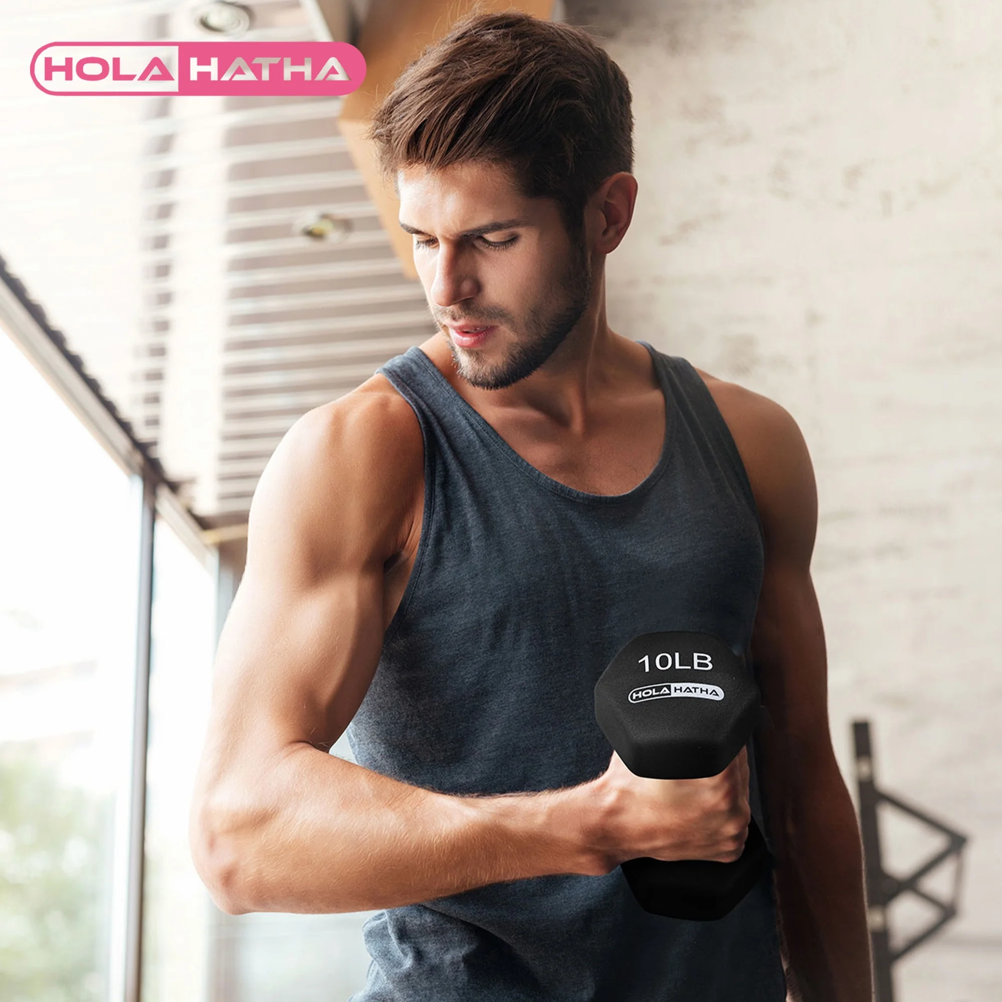 HolaHatha 3, 5, and 8 Pound Dumbbell Hand Weight Set with Storage Rack, Multi - Womvr