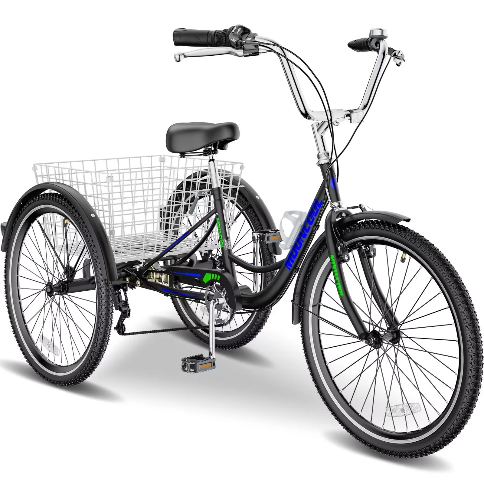 MOPHOTO 7 Speed Adult Tricycle 26 in/24in/20in, Trikes for Adults, Adult Tricycle with Basket & Dual Braking System, Adult Trikes for Women, Men, 3 Wheeled Bicycle for Shopping, Picnics Exercise - Womvr