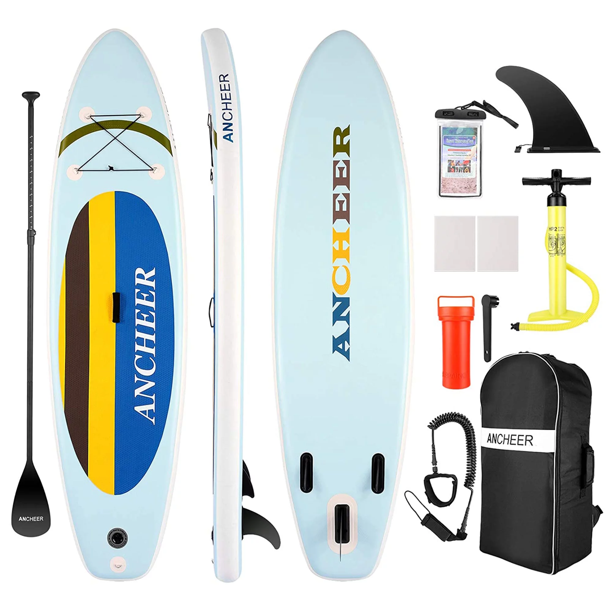 Ancheer Inflatable Stand Up Paddle Board with Accessories and Bag, Yellow - Womvr