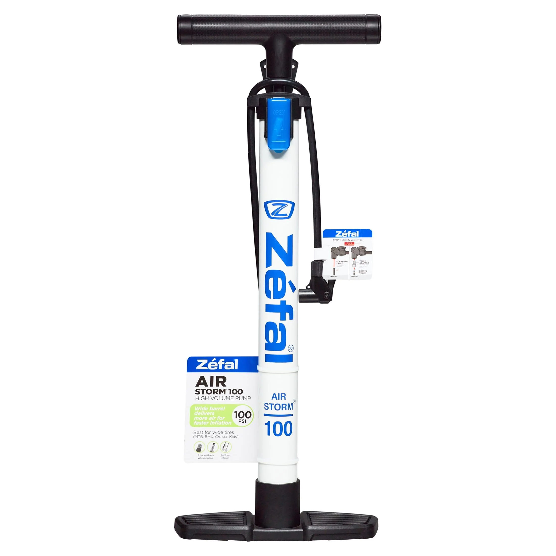 Zefal Air Storm Bicycle Floor Pump, 100 Psi, Presta, Schrader Compatible - Womvr