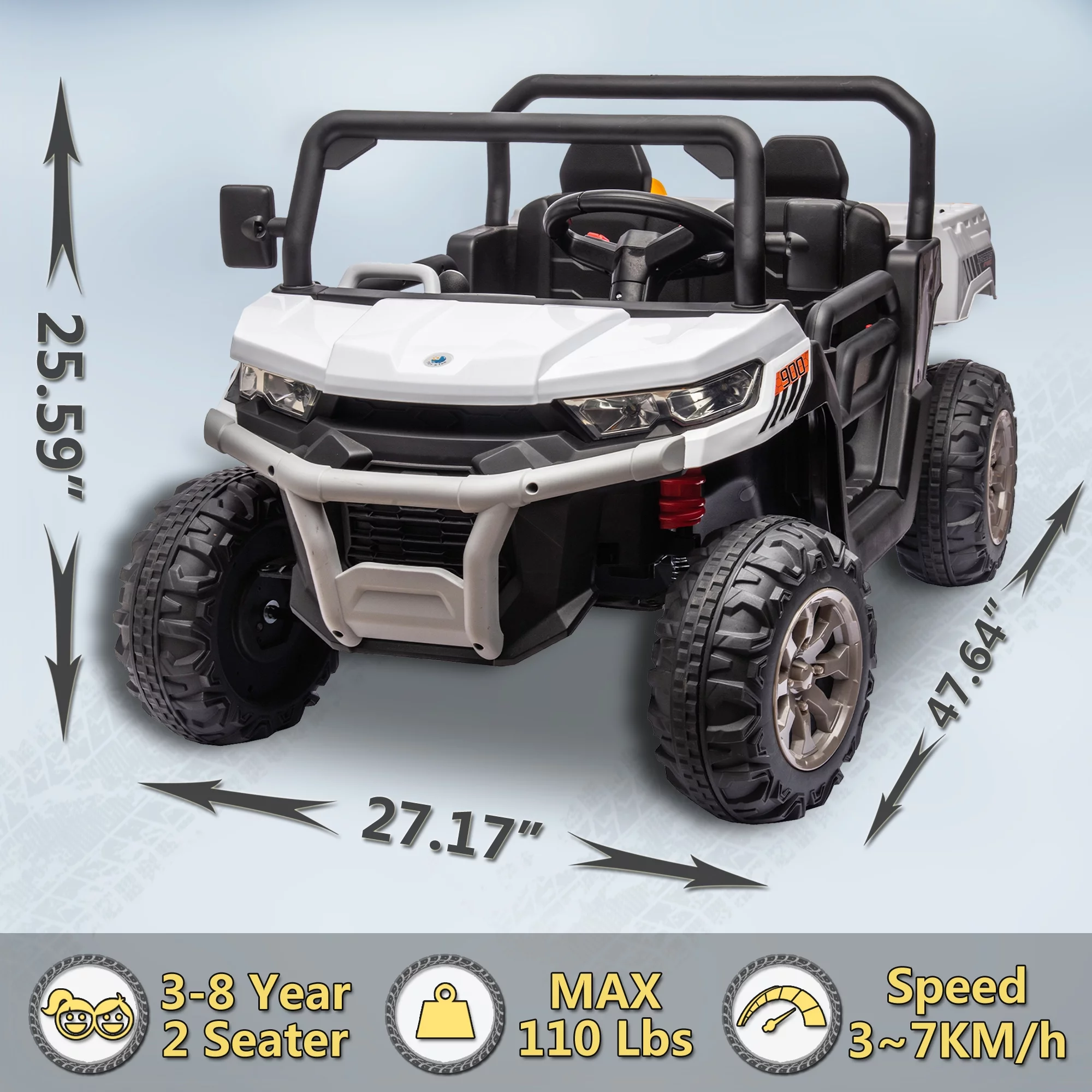 24V 2 Seater Ride on Toys, Ride On UTV with 2x200W Motor Ride On Dump Truck, Ride On Car with Dump Bed/Shovel, Electric Vehicle with Rubber Tires, LED Light, Music, Remote Control, Black - Womvr