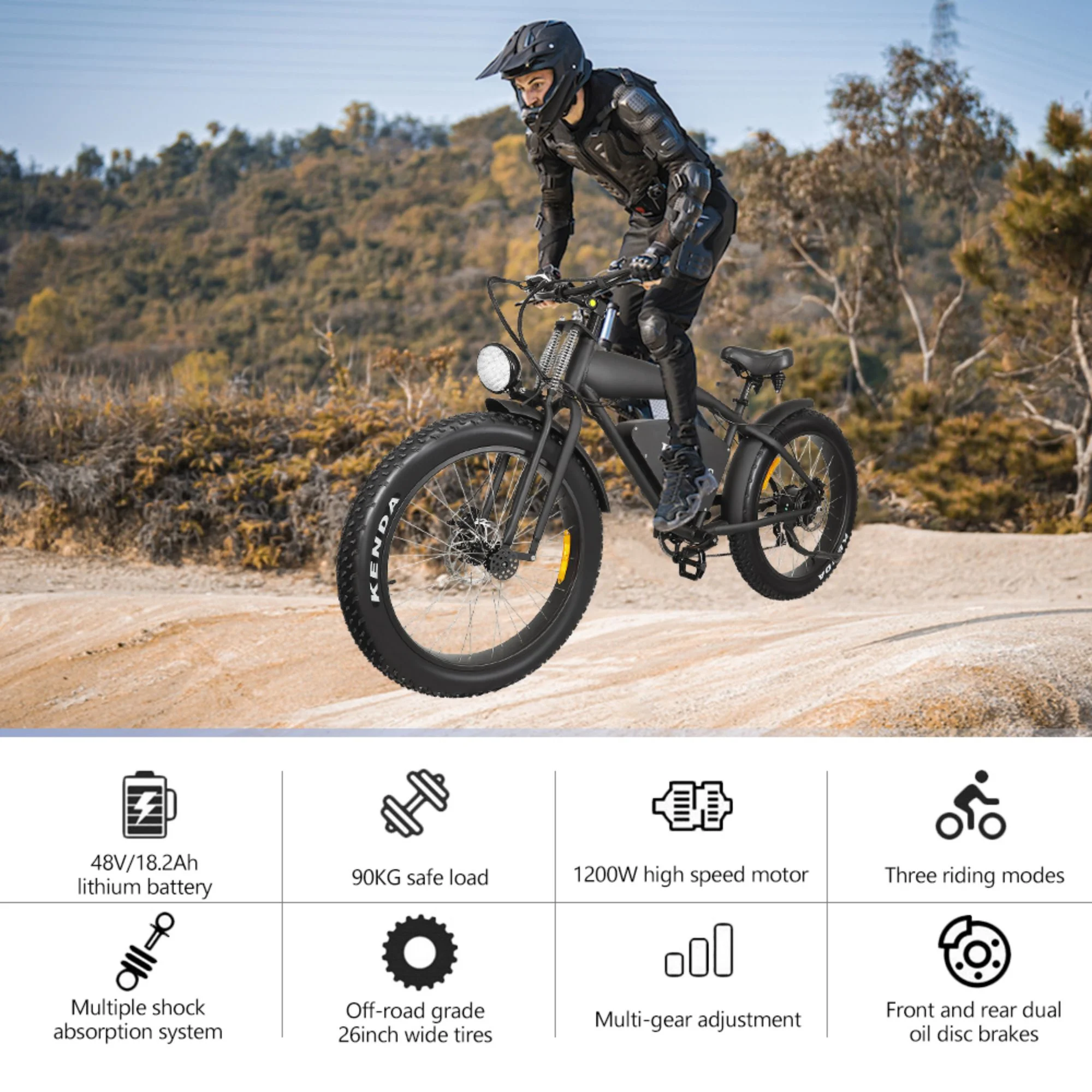 Hidoes B3 1200W Electric Bike for Men Adults with 26in. x 4in. Fat Tire, Electric Mountain Bicycle off Road E-Bike with 48V 18.2AH up to 37MPH & 37 Miles Range - Womvr
