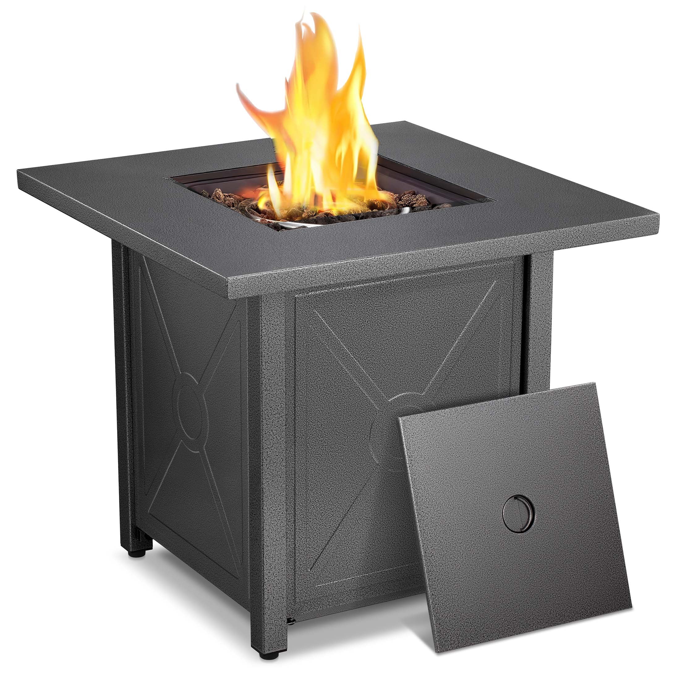 Auseo 28in Square Outdoor Fire Pit -Propane Metal Stove with Lava Rocks , 40000 BTU Heat Output, for Picnics/Bonfires/Patio Gardens - Womvr