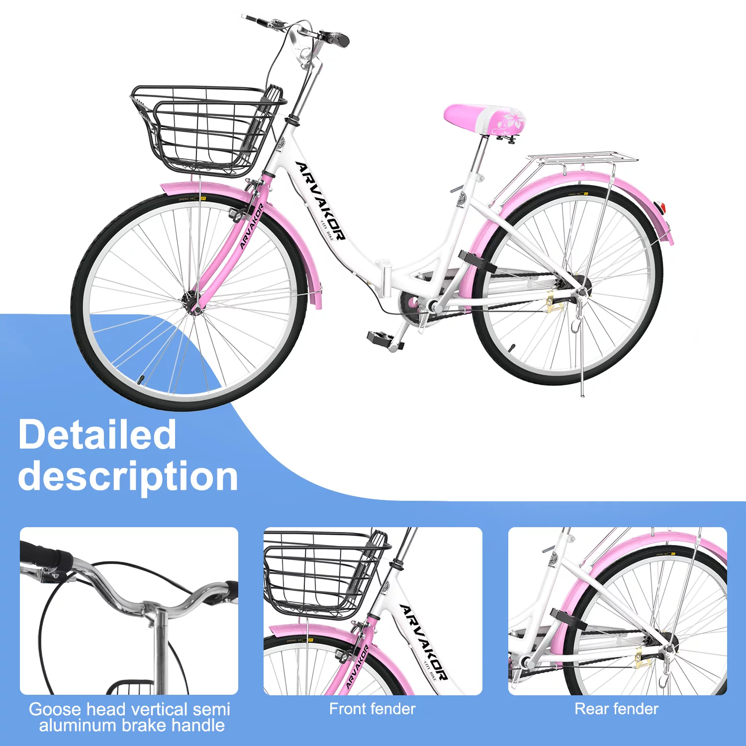 ARVAKOR 26 Inch Women Bike, Classic Bicycle Retro Bicycle, Cruiser Bike, Beige - Womvr
