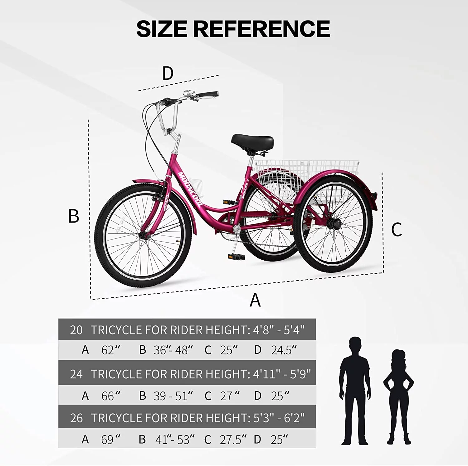 MOONCOOL Adult Tricycles, 3 Wheel 7 Speed Trikes, 20/24/26 inch Adult Trikes 3 Wheeled Bike with Basket for Seniors, Women, Men - Womvr